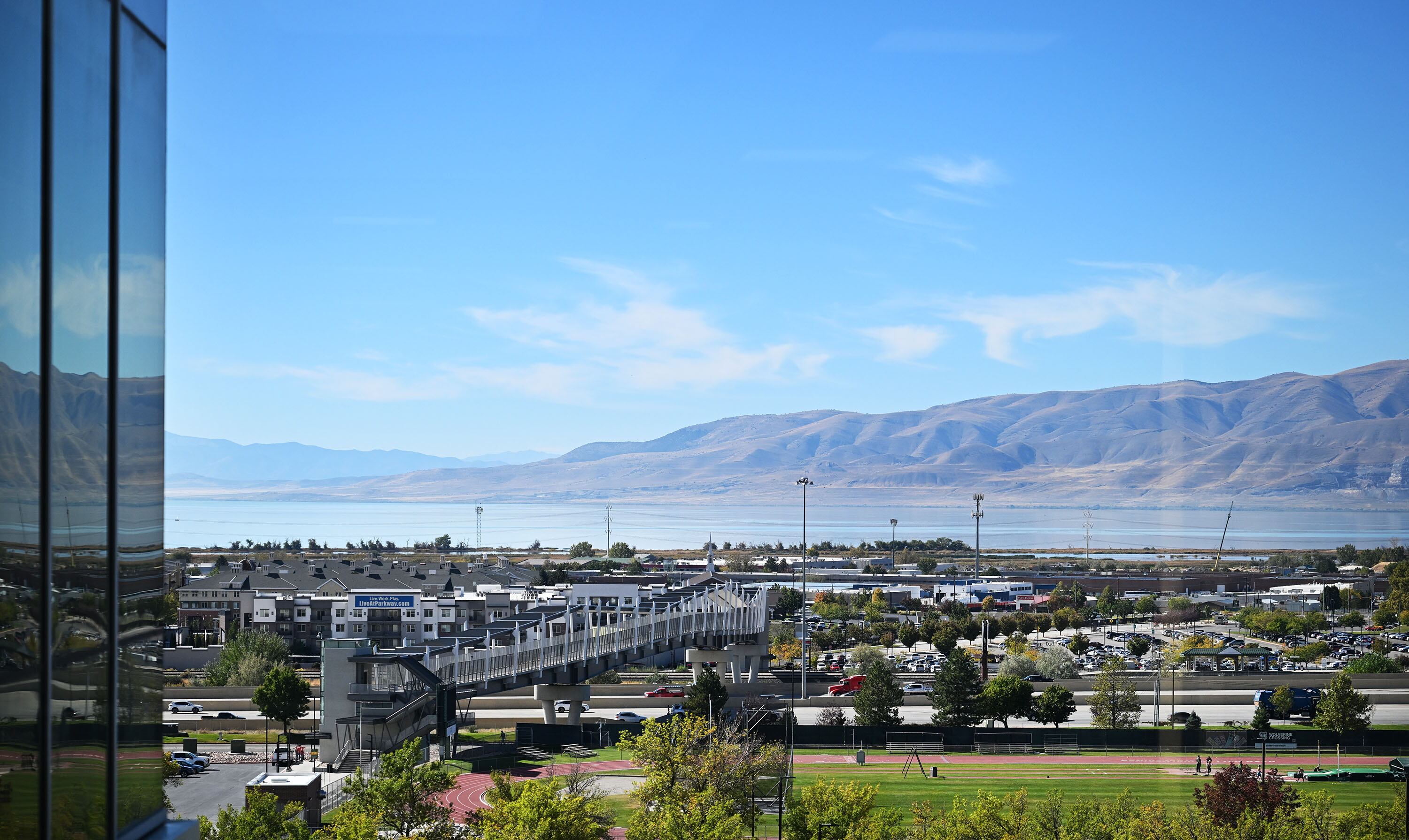 Utah Lake as seen from the Clark building at UVU in Orem on Monday.