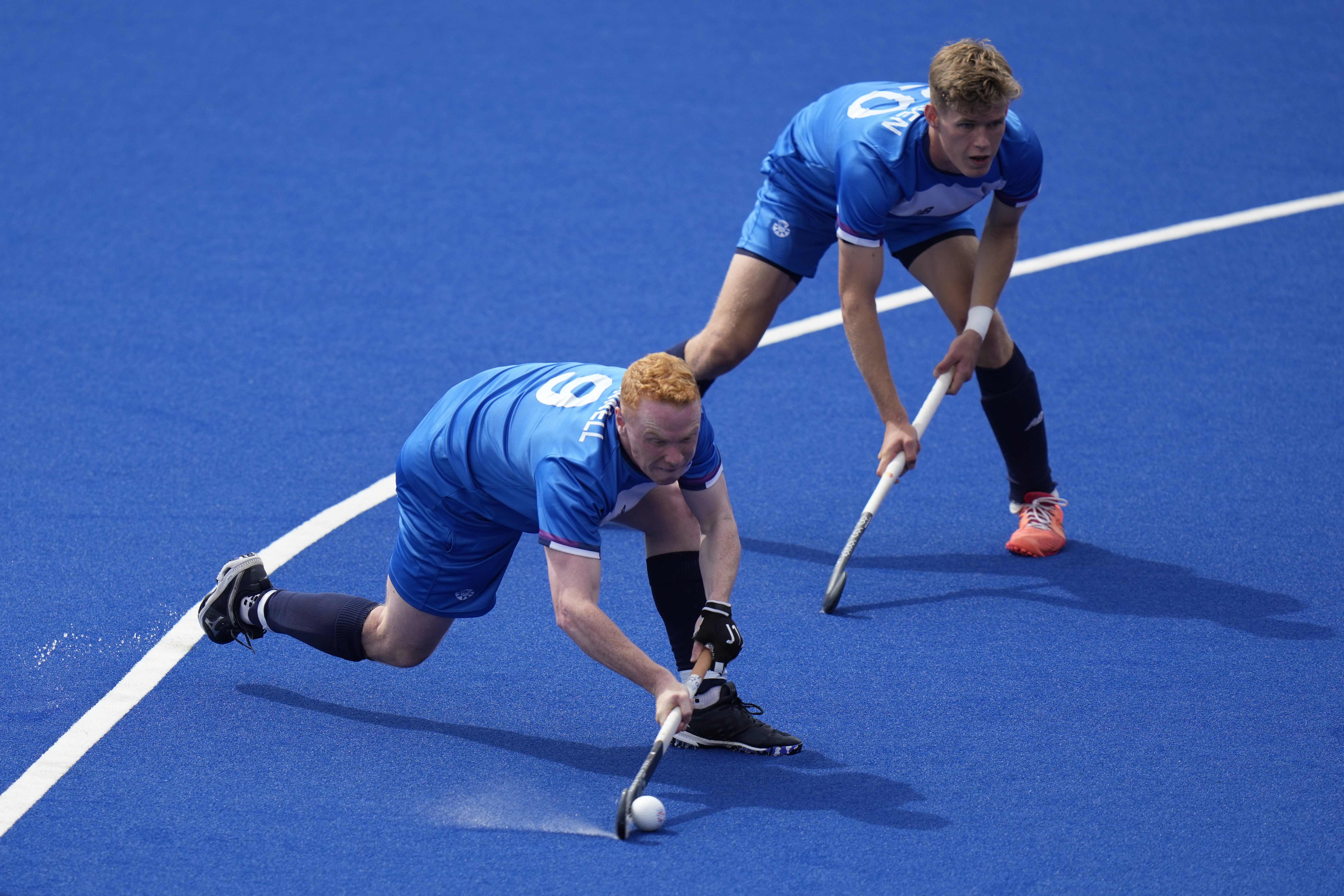 FILE - Scotland's Andrew McConnell shoots and scores goal against South Africa during their men's pool A hockey match at the Commonwealth Games in Birmingham, England, July 31, 2022. A scaled-back 2026 Commonwealth Games hosted by Glasgow will not feature rugby sevens, which was conceived in Scotland in the 1880s. Other sports that have also been dropped include field hockey, triathlon, badminton, Twenty20 cricket, squash, and diving. 