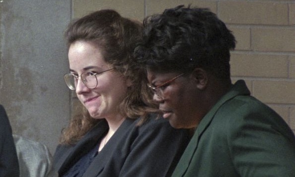 Convicted murderer Susan Smith is escorted from the Union County Courthouse on July 28, 1995, by corrections officer Felicia Mungo after being sentenced to life in prison for the drowning deaths of her two boys. Smith will be up for parole next month.