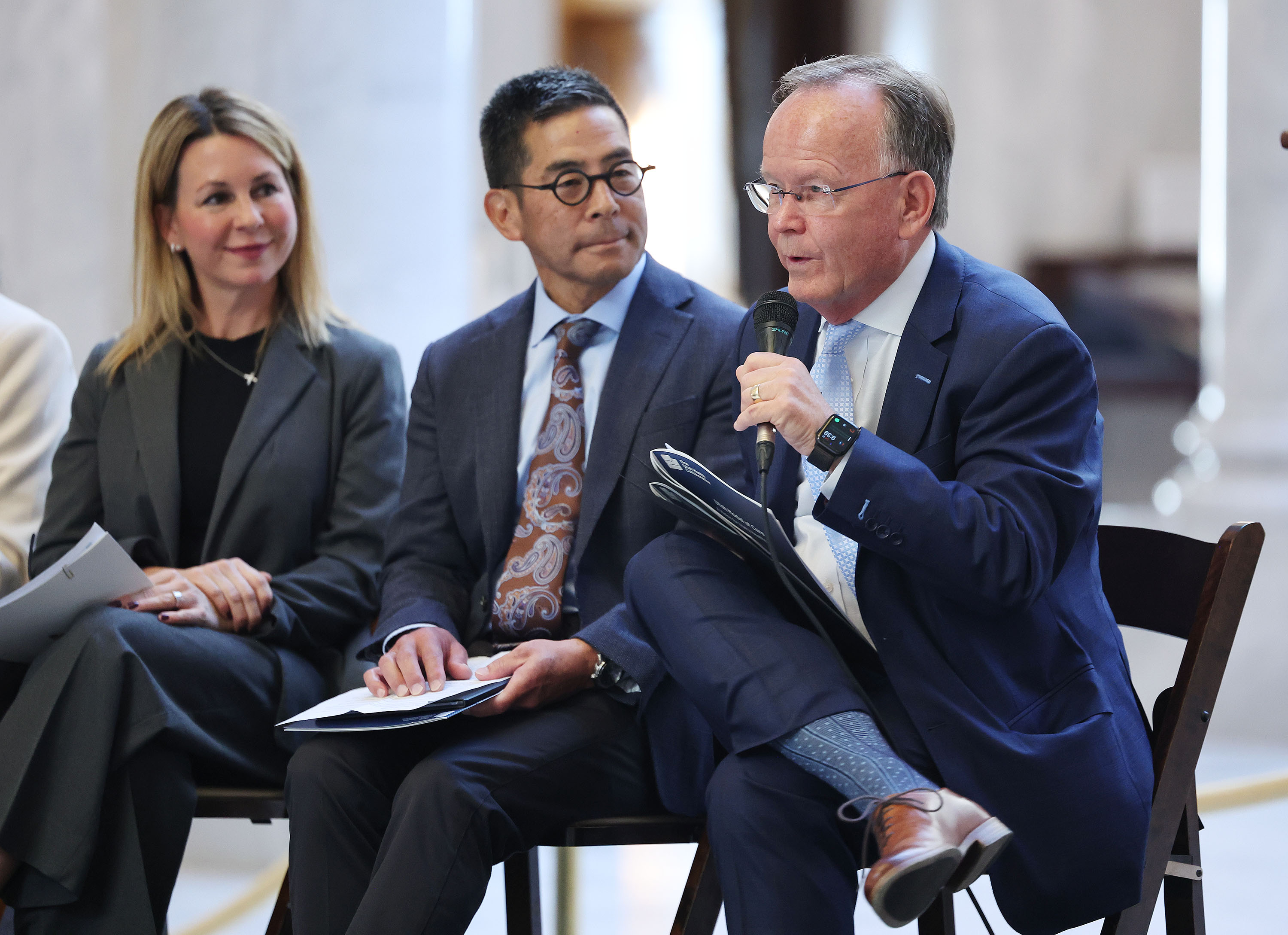 Senate President Stuart Adams, R-Layton, speaks during a press conference to launch the Utah Model of Care at the Capitol rotunda in Salt Lake City on Tuesday.