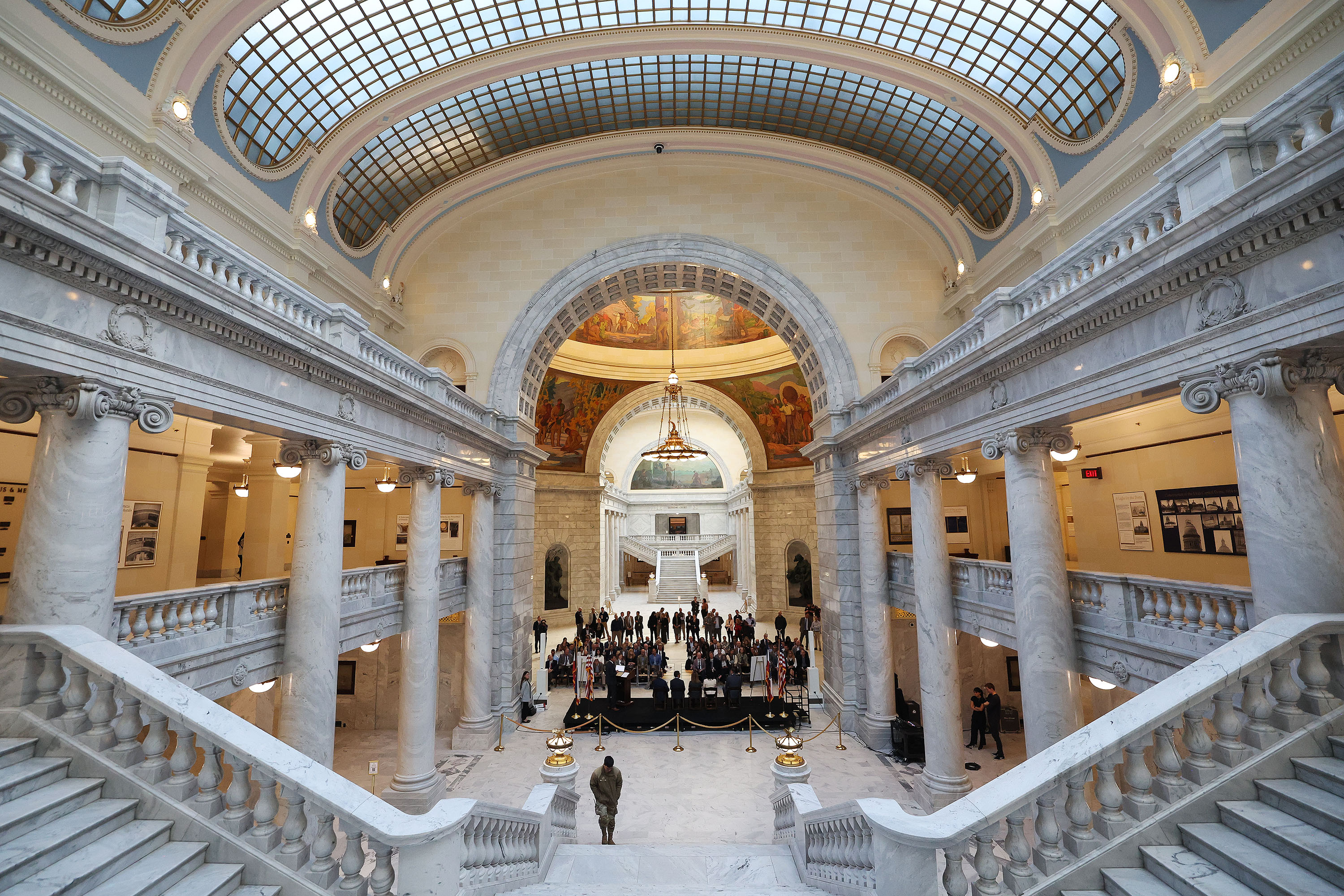 Panelists speak during a press conference to launch the Utah Model of Care at the Capitol rotunda in Salt Lake City on Tuesday.