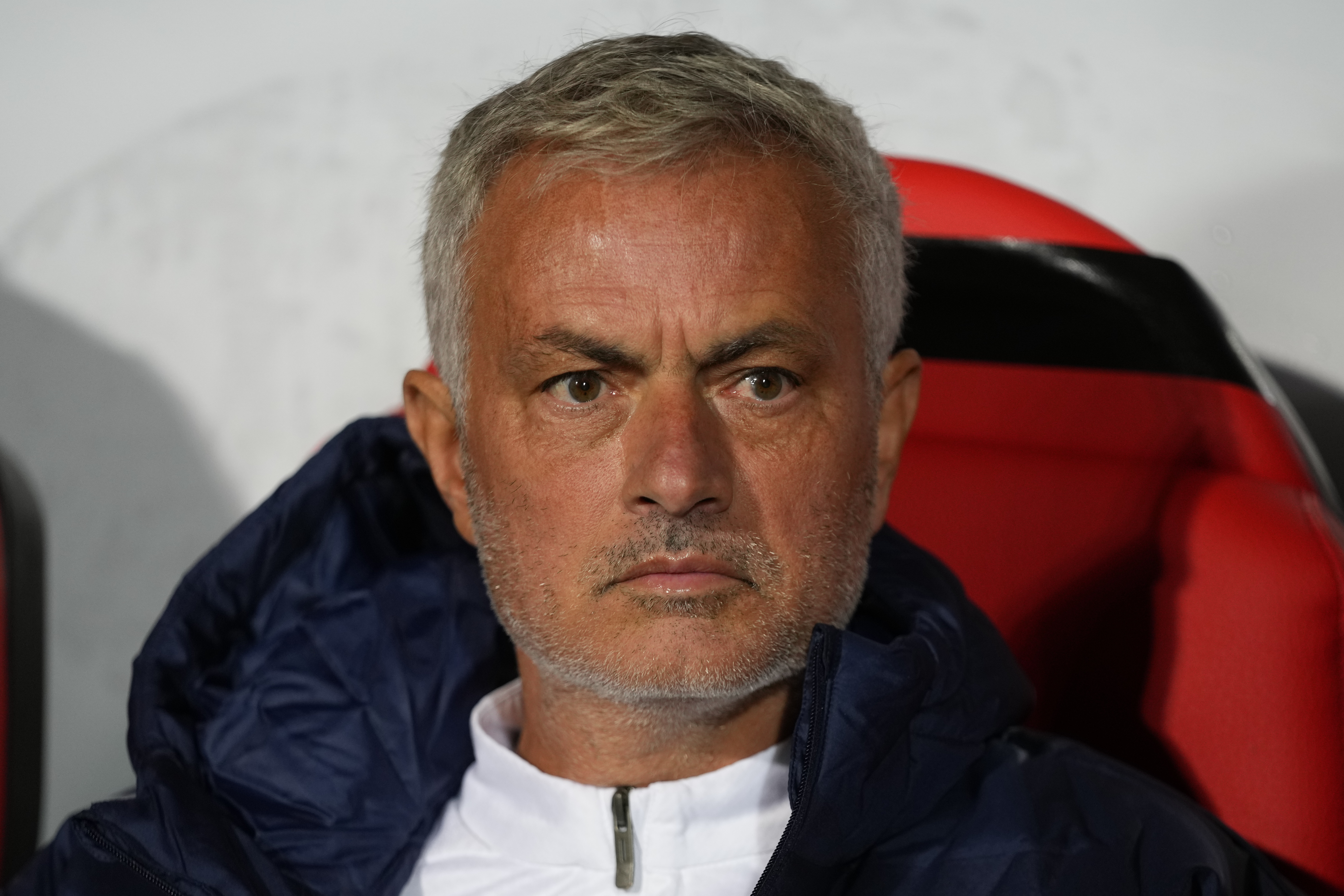Fenerbahce's head coach Jose Mourinho watches before the Europa League opening phase soccer match between Twente and Fenerbahce in Enschede, Netherlands, Thursday, Oct. 3, 2024. 