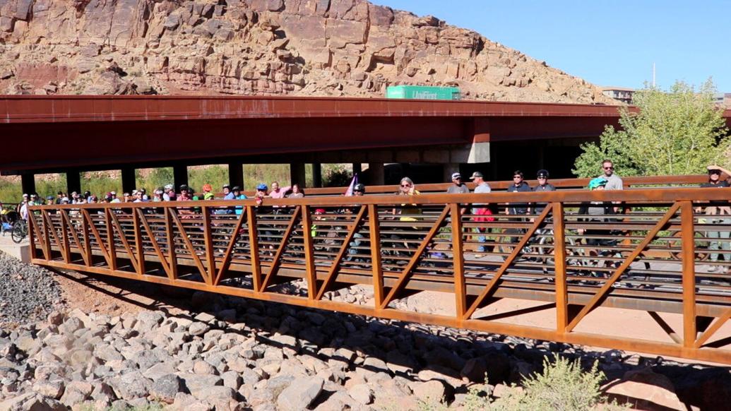 A bridge making up a part of the Virgin River South Trail, a new segment of paved trail connecting the trail Webb Hill down to Bloomington Park in St. George is seen on Tuesday.