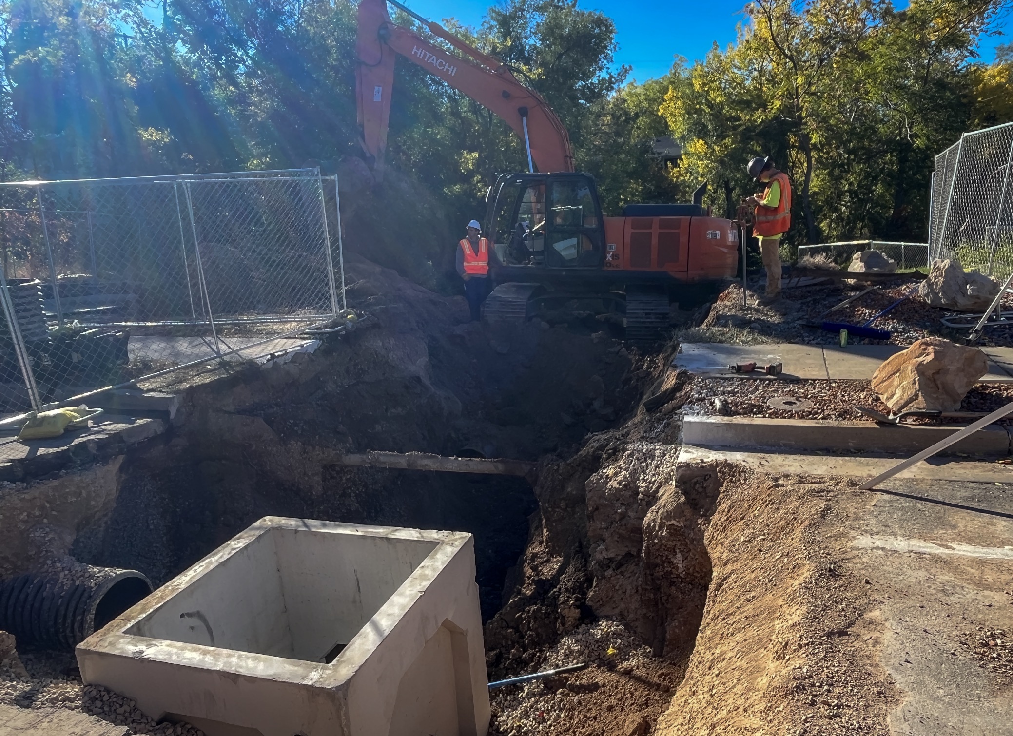 Construction crews work to remove an aging Emigration Creek culvert at 1700 South in Salt Lake City on Thursday. The $2 million project began this month and will continue into April 2025.