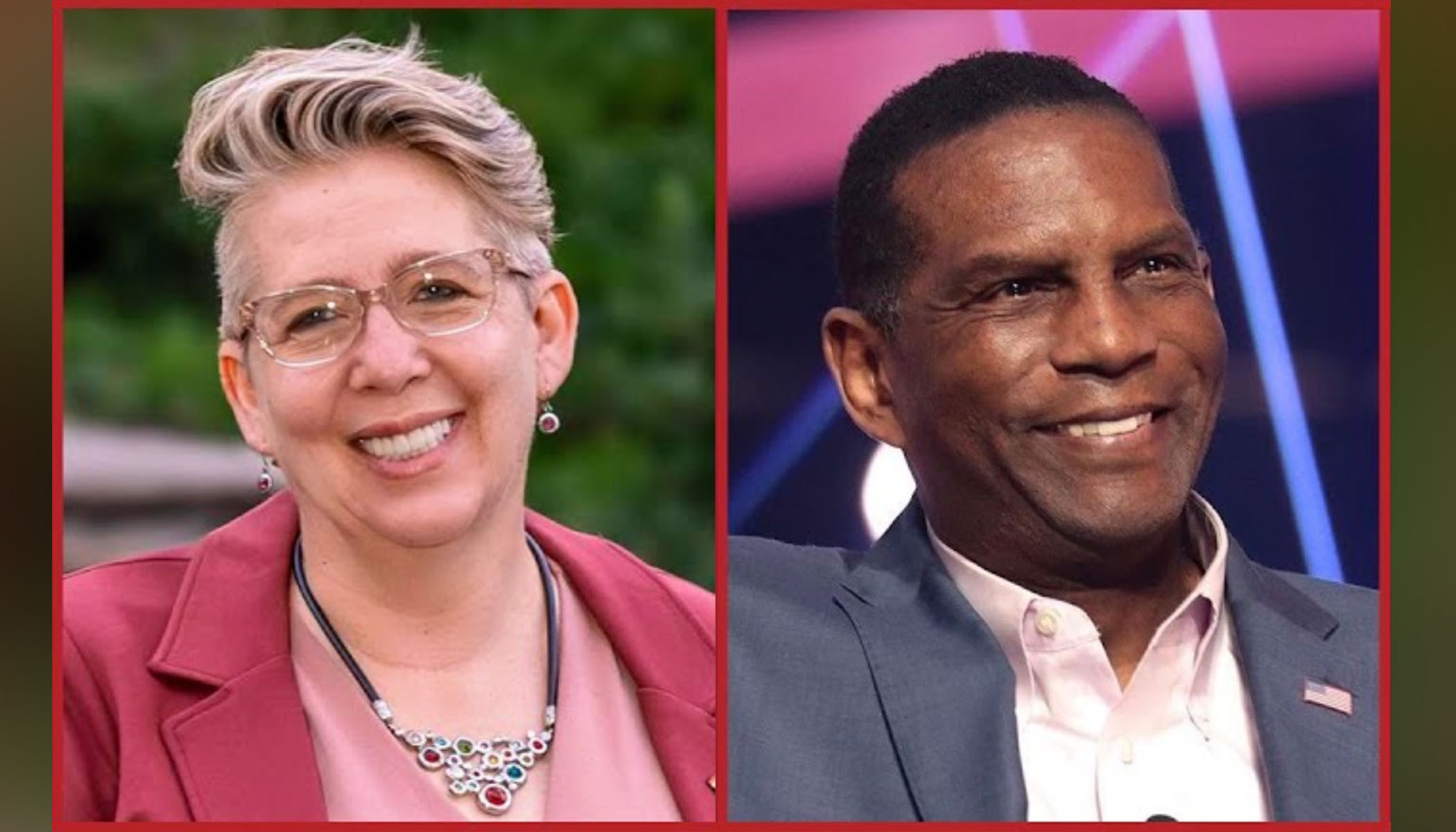 Katrina Fallick-Wang, left, and Rep. Burgess Owens will participate in a 4th Congressional District debate Thursday evening.