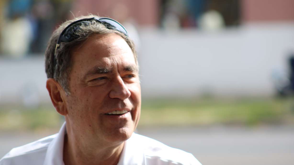 Brian King, Democratic candidate for governor of Utah, is pictured at Utah State University's homecoming parade in Logan on Oct. 12. King hopes the chaos of this election cycle will help him turn Utah blue for the first time in decades.