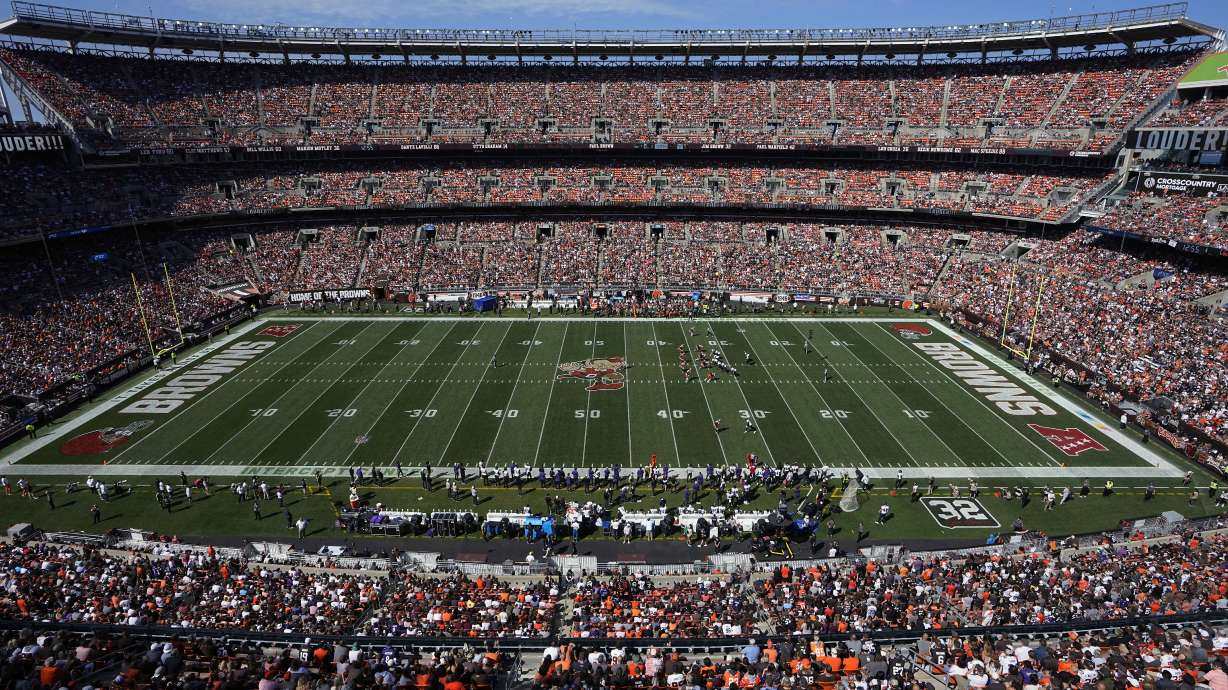 FILE - Cleveland Browns Stadium during an NFL football game between the Baltimore Ravens and the Cleveland Browns, Sunday, Oct. 1, 2023, in Cleveland.