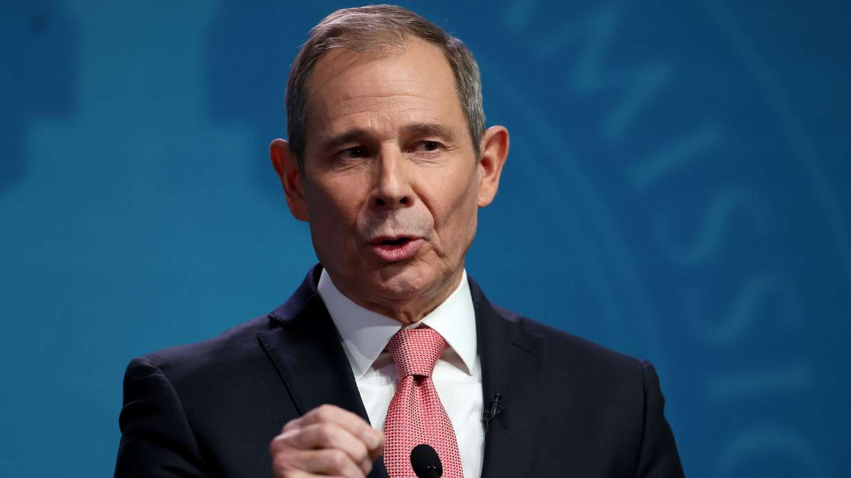 Rep. John Curtis, R-Utah, speaks at the U.S. Senate debate at Weber State University on Oct. 10. A new poll shows he has a large lead over Democratic candidate Caroline Gleich in the race to replace Sen. Mitt Romney.