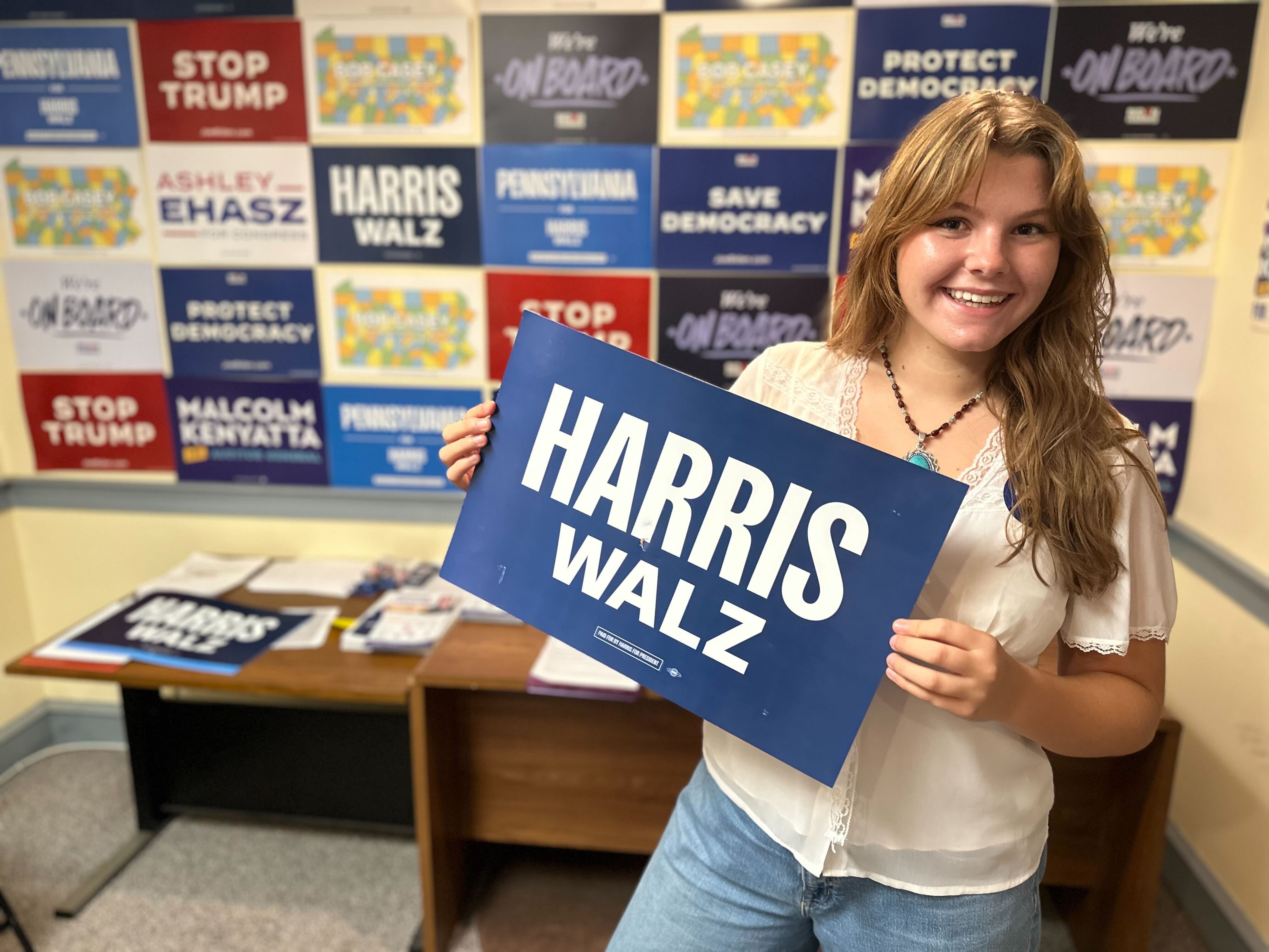 Utahn Ella Udell canvasses for the Harris campaign in Doylsetown, Pennsylvania.