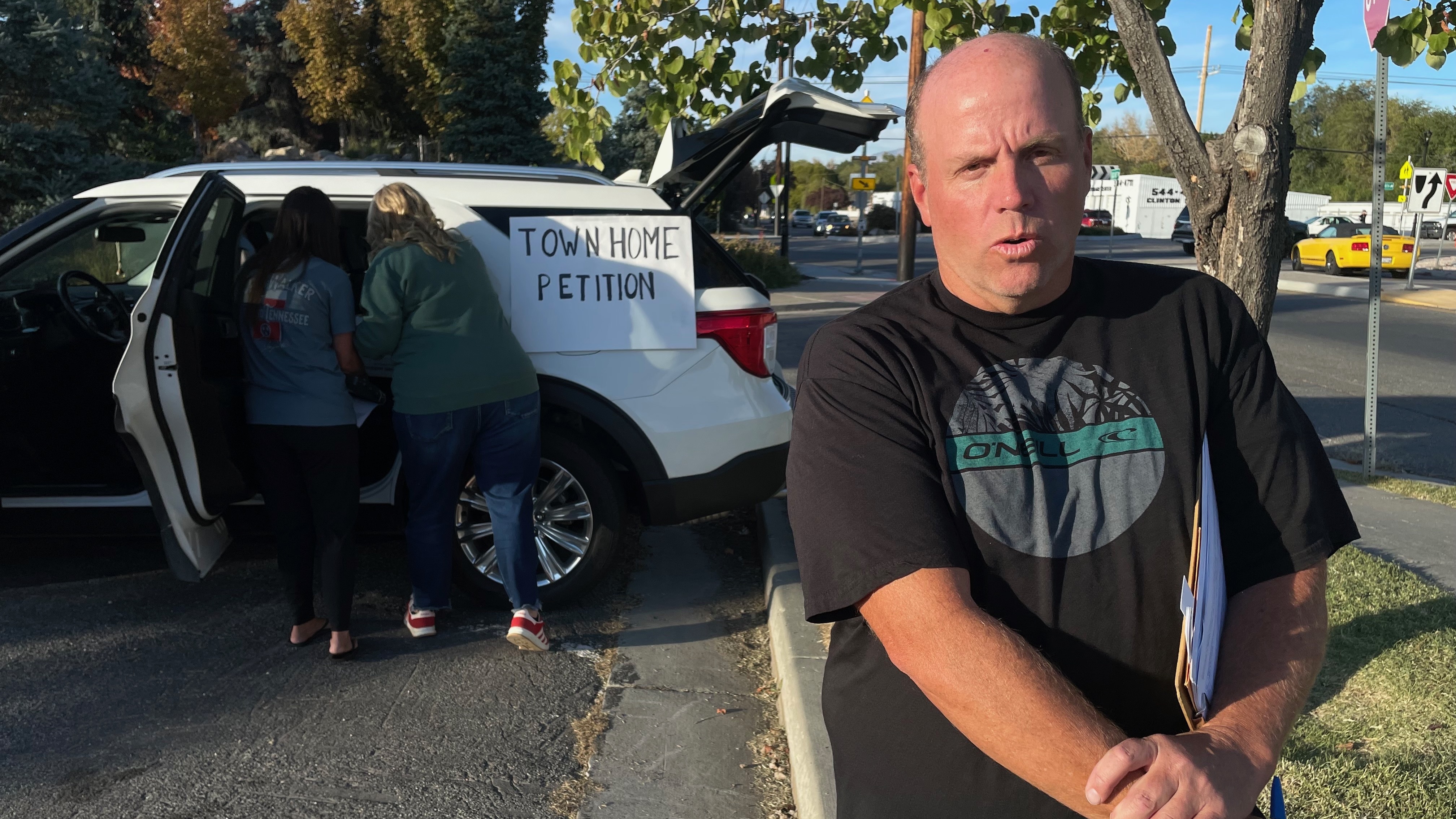 Adam Larsen at Heritage Park in Clinton on Oct. 24, 2024. He is one of many residents trying to halt a development proposal of townhomes in Clinton. The group filed suit after their efforts fell short.