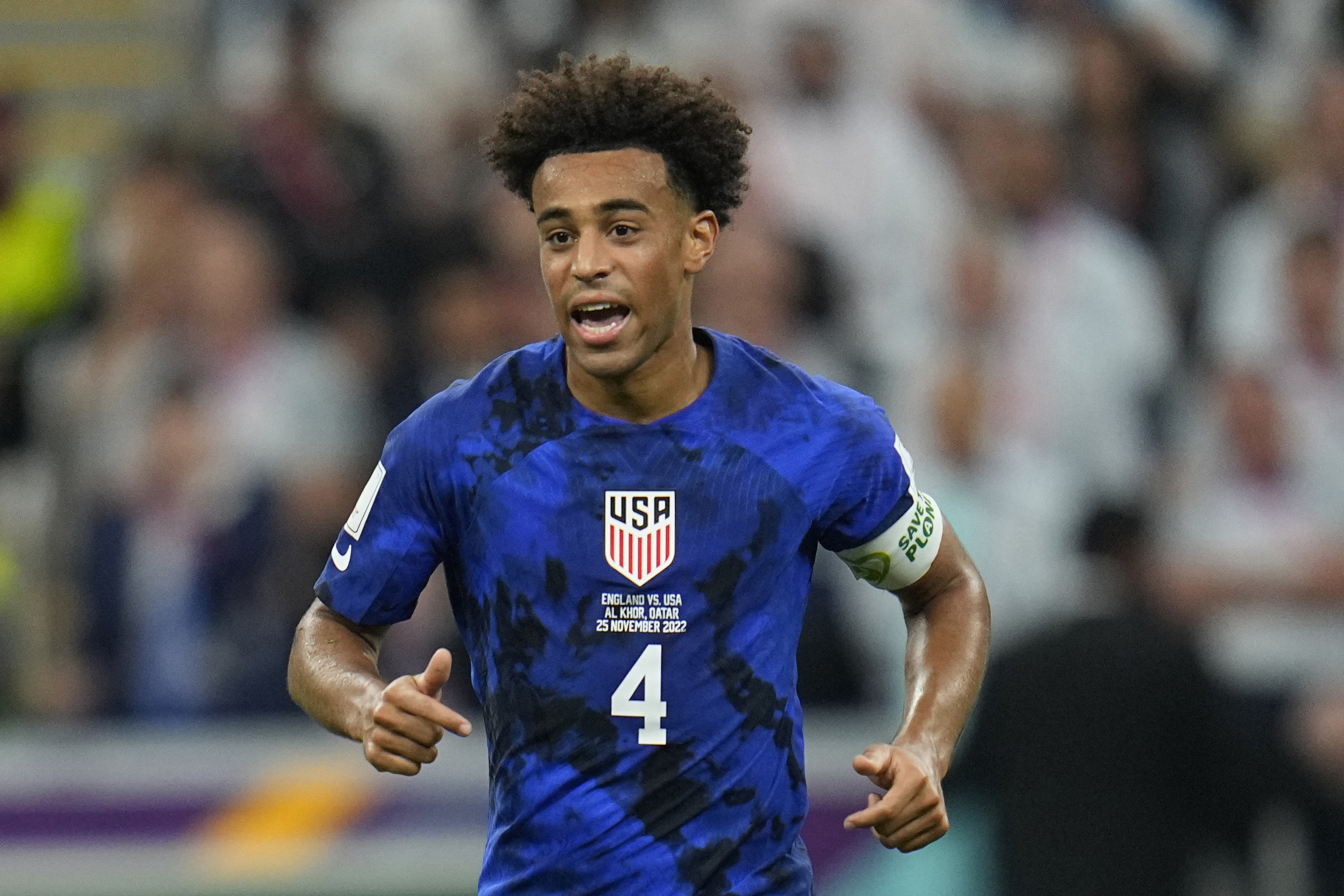 FILE - Tyler Adams of the United States runs on the pitch during the World Cup group B soccer match between England and The United States, at the Al Bayt Stadium in Al Khor, Qatar, on Nov. 25, 2022.