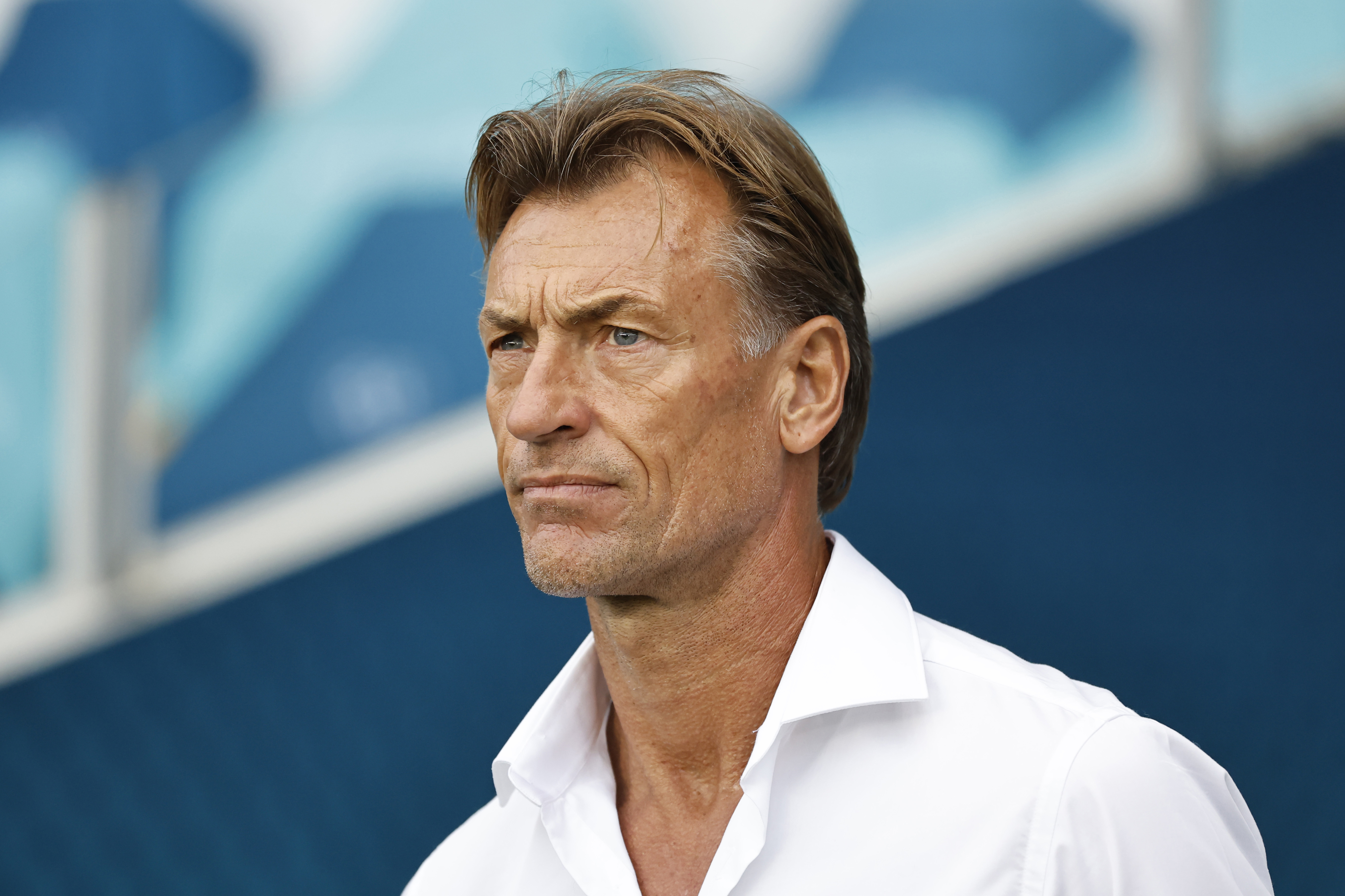 FILE - France's head coach Herve Renard stands on the sidelines before a women's quarterfinal soccer match between France and Brazil, at La Beaujoire Stadium, during the 2024 Summer Olympics, Aug. 3, 2024, in Nantes, France.