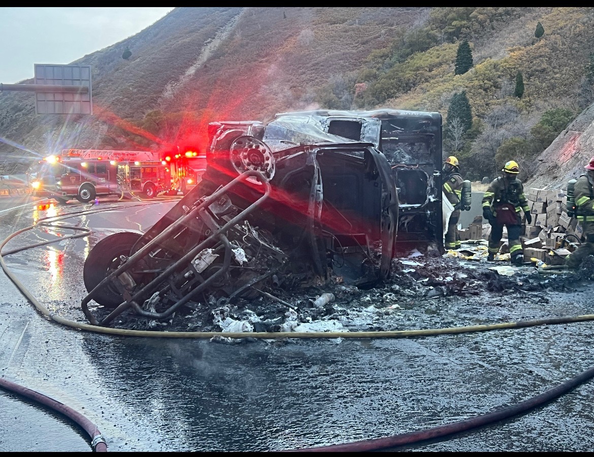 A semitruck overturned and caught fire, forcing the closure of westbound I-80 in Parleys Canyon near the Quarry exit for several hours Sunday.