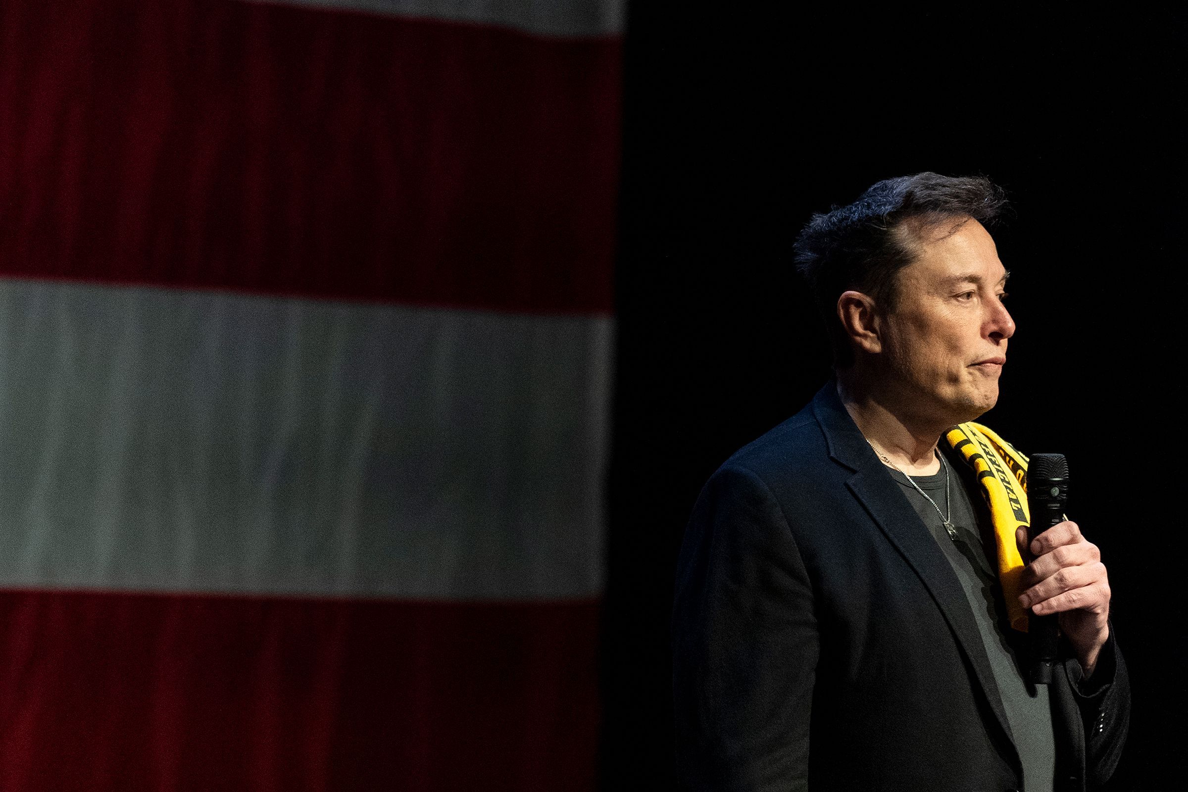 Elon Musk speaks at a town hall at the Roxain Theater on Oct. 20, in Pittsburgh. Musk also awarded an attendee $1 million during the event.