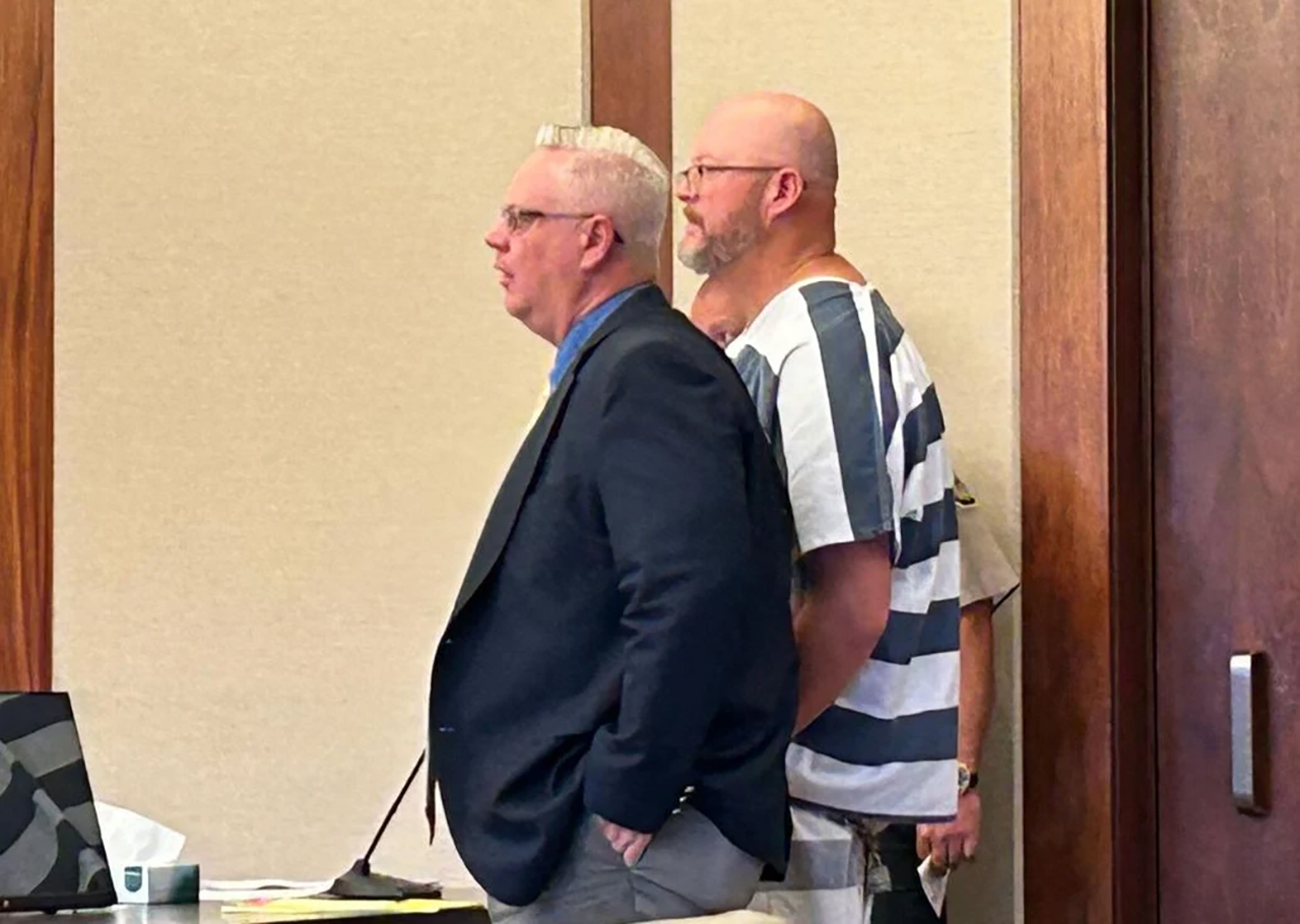 Shandon Gale Young, 43, of Hurricane, appears with defense attorney Larry Meyers during bail review hearing held in 5the District Court in St. George.