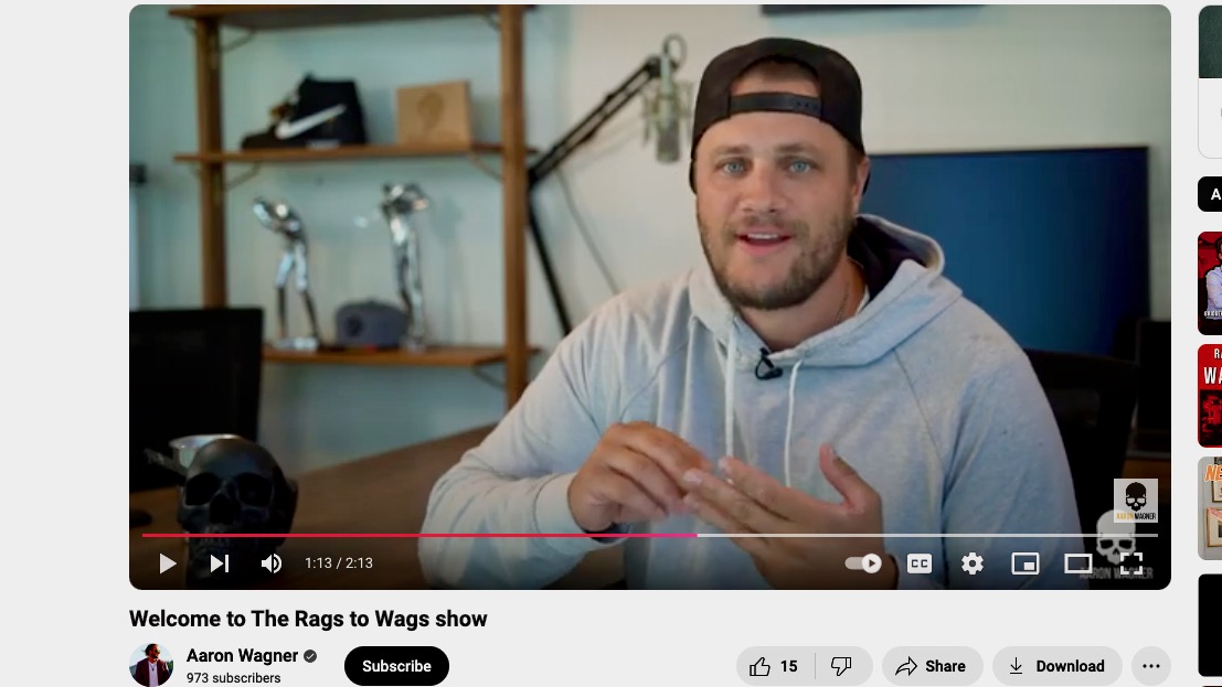 The photo shows Aaron Wagner in a video from 2020 on the "Rags to Wags" show on his YouTube Channel. Wagner, who invested in Dirty Bird and other Utah food ventures, faces a federal wire fraud count accusing him of misusing $2 million.