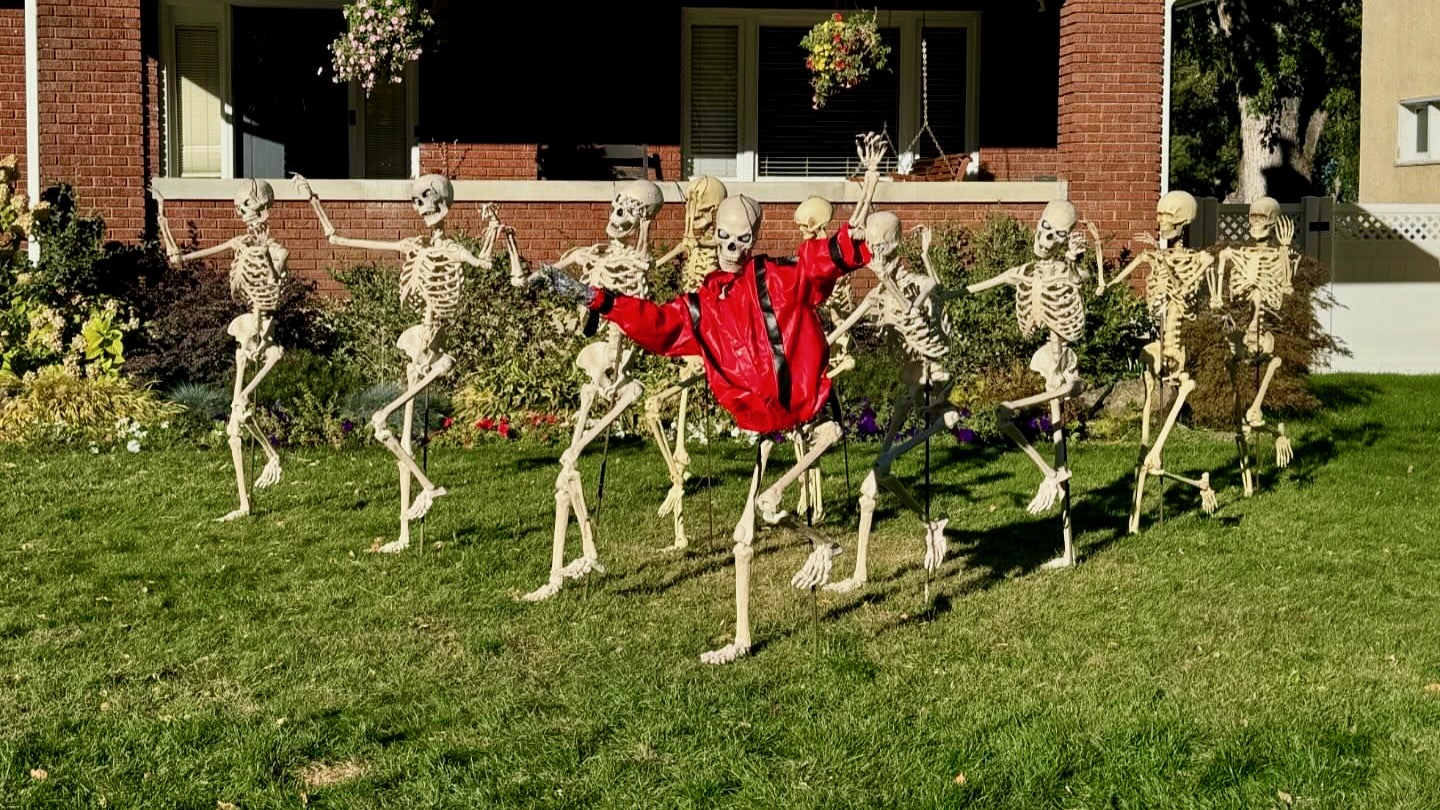 Skeletons dance to Michael Jackson's "Thriller" outside the Ogden home of Ron Pippin on Oct. 19.