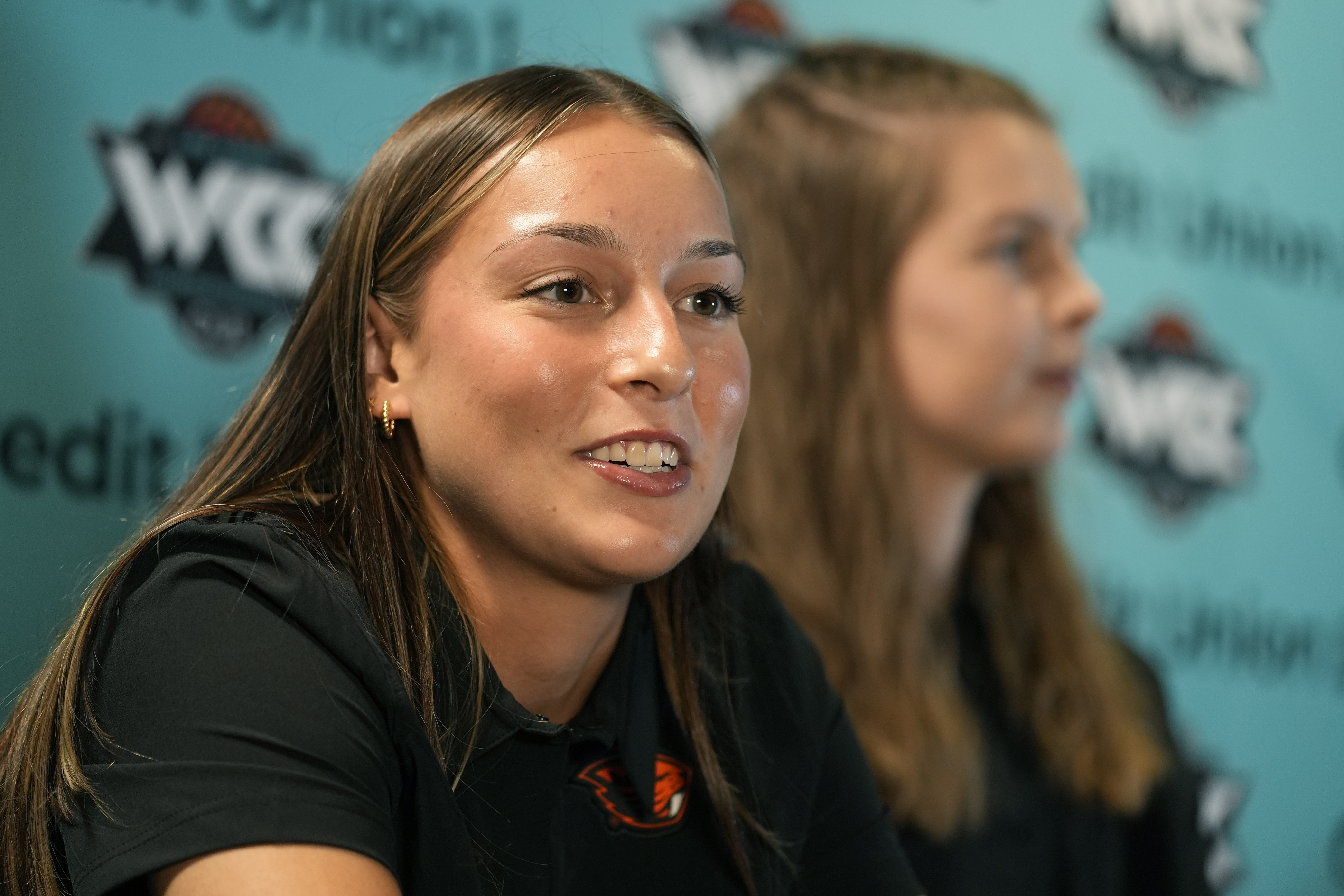 Oregon State's AJ Marotte attends the West Coast Conference Women's NCAA college basketball media day Wednesday, Oct. 16, 2024, in Las Vegas. 
