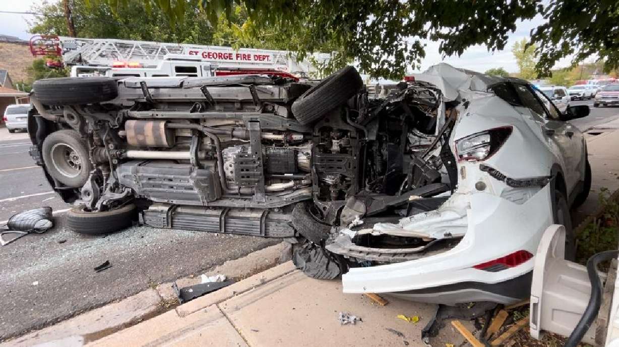 Three cars hit on Main Street were all parked on the side of the road, St. George, Sunday.