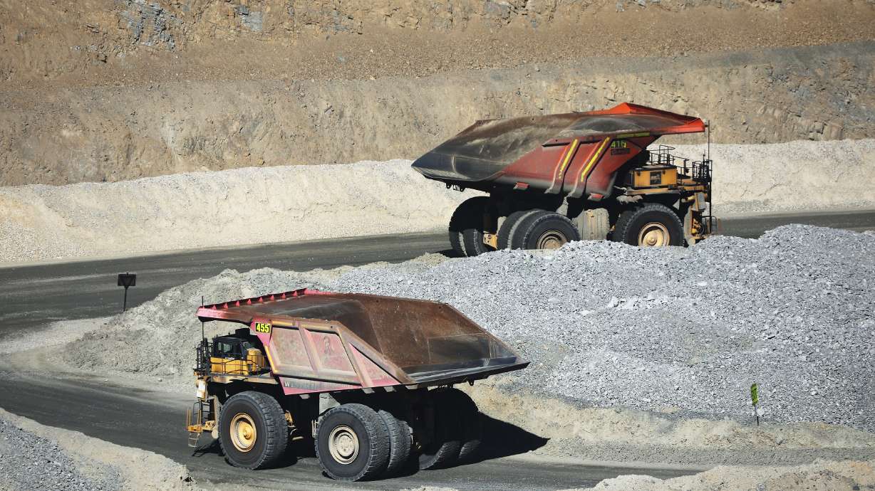 Haulage trucks are pictured at the Kennecott Copper Mine near Herriman on Sept. 27, 2022. Rio Tinto Kennecott on Tuesday announced a full transition to renewable diesel for the mine's entire fleet of haul trucks and heavy machine equipment.