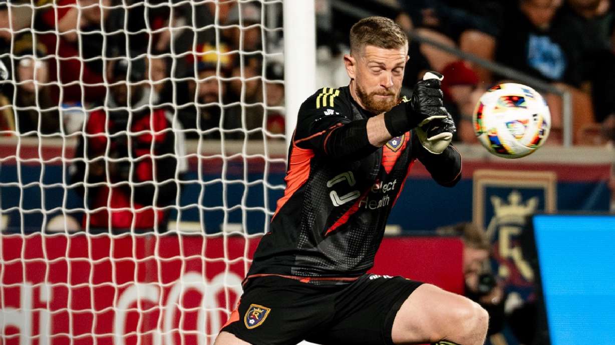 Zac MacMath blocks a shot against Minnesota United FC.