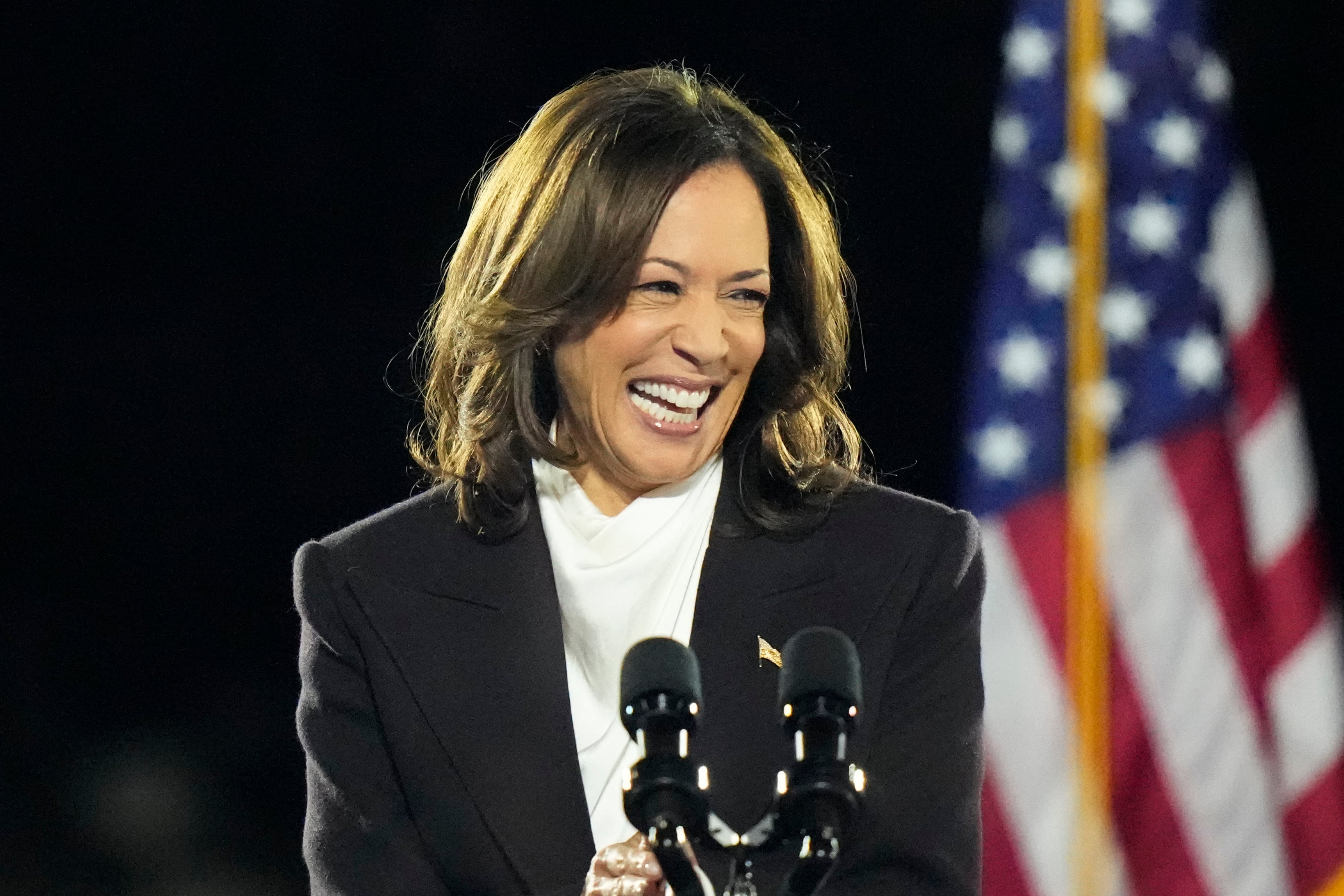 Democratic presidential nominee Vice President Kamala Harris delivers remarks during a campaign event at the Ellipse near the White House in Washington on Tuesday.