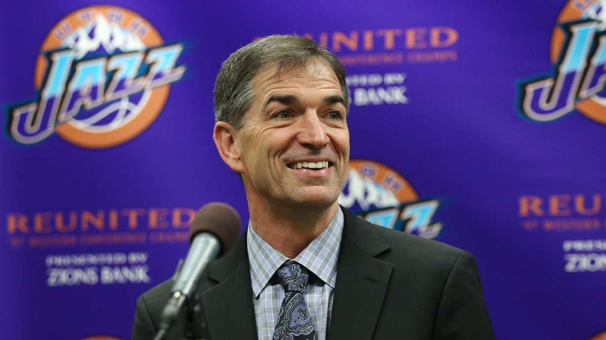 Former Utah Jazz great John Stockton answers a question as he and Jazz owner Gail Miller and former Jazz head coach Jerry Sloan attend a press conference as the 1997 Western Conference champions reunite on March 22, 2017. Stockton announced his support for former President Donald Trump on Tuesday.