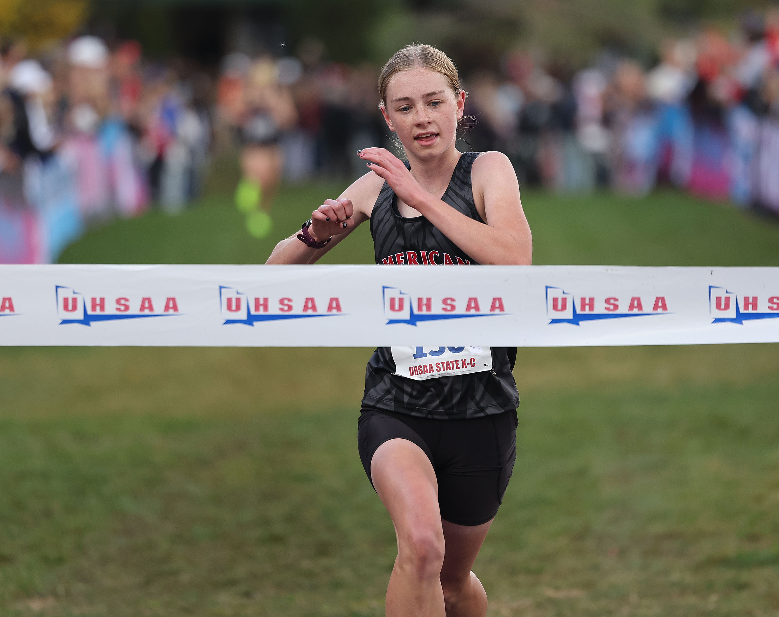 Skye Jensen of American Fork won the 6A girls cross-country state championships in Salt Lake City on Wednesday, Oct. 30, 2024.