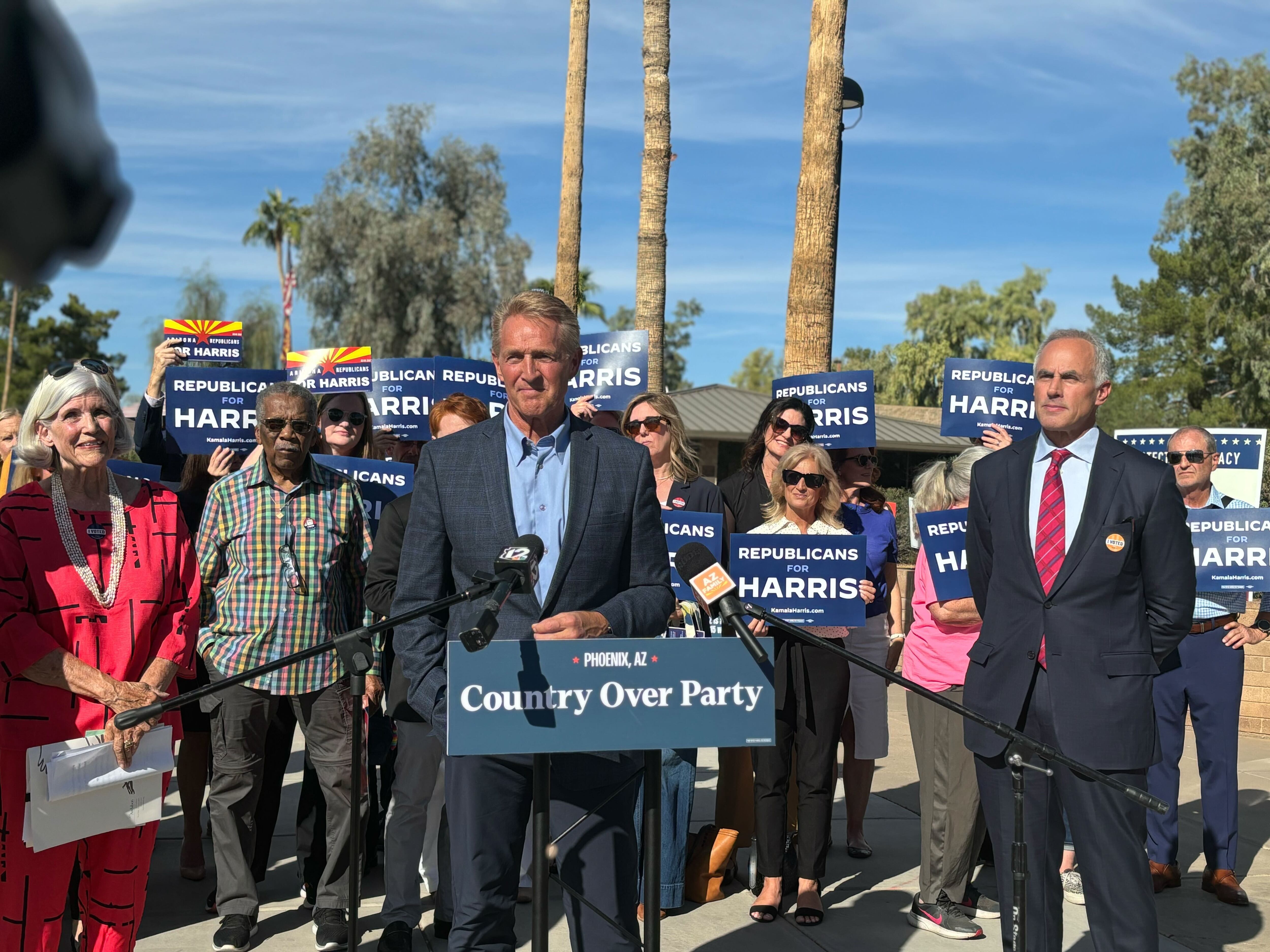 Jeff Flake says he supports Harris because he is confident she will accept election results 