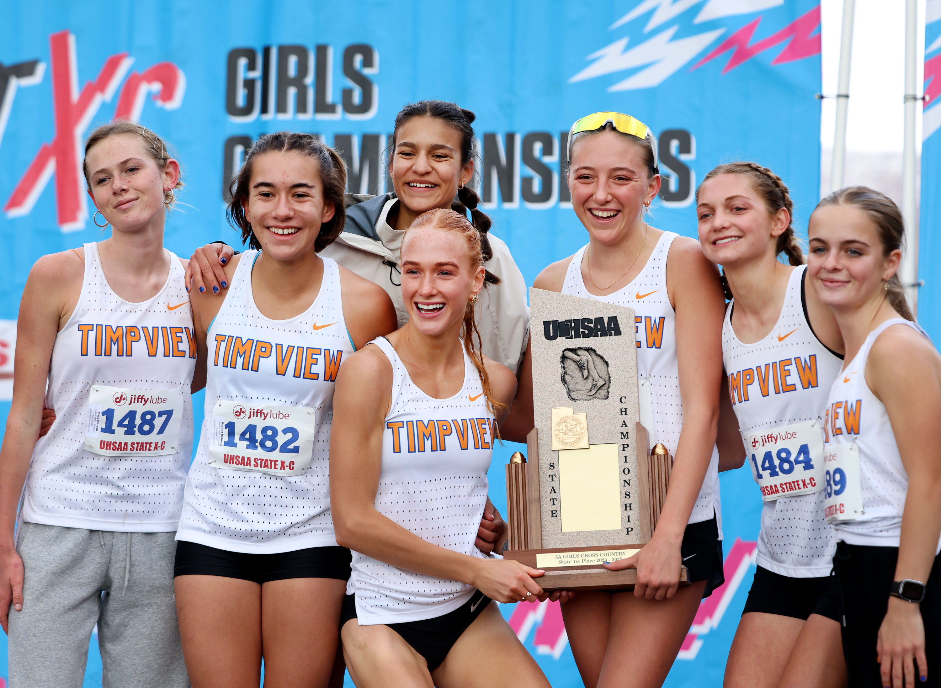 Girls compete in the 5A girls cross-country championships at Sugar House Park in Salt Lake City on Wednesday, Oct. 30, 2024.