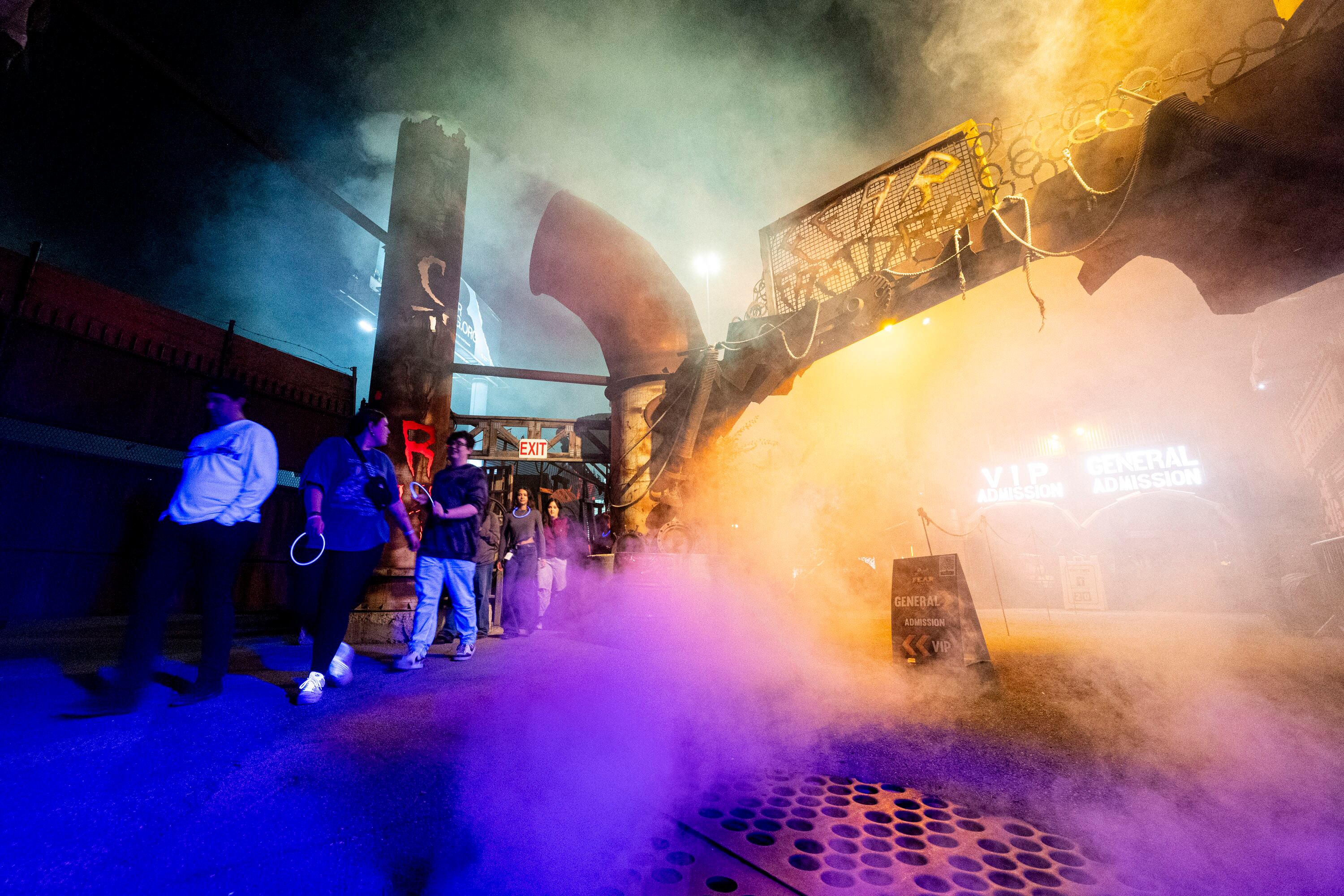 Attendees exit Fear Factory in Salt Lake City on Sept. 20.