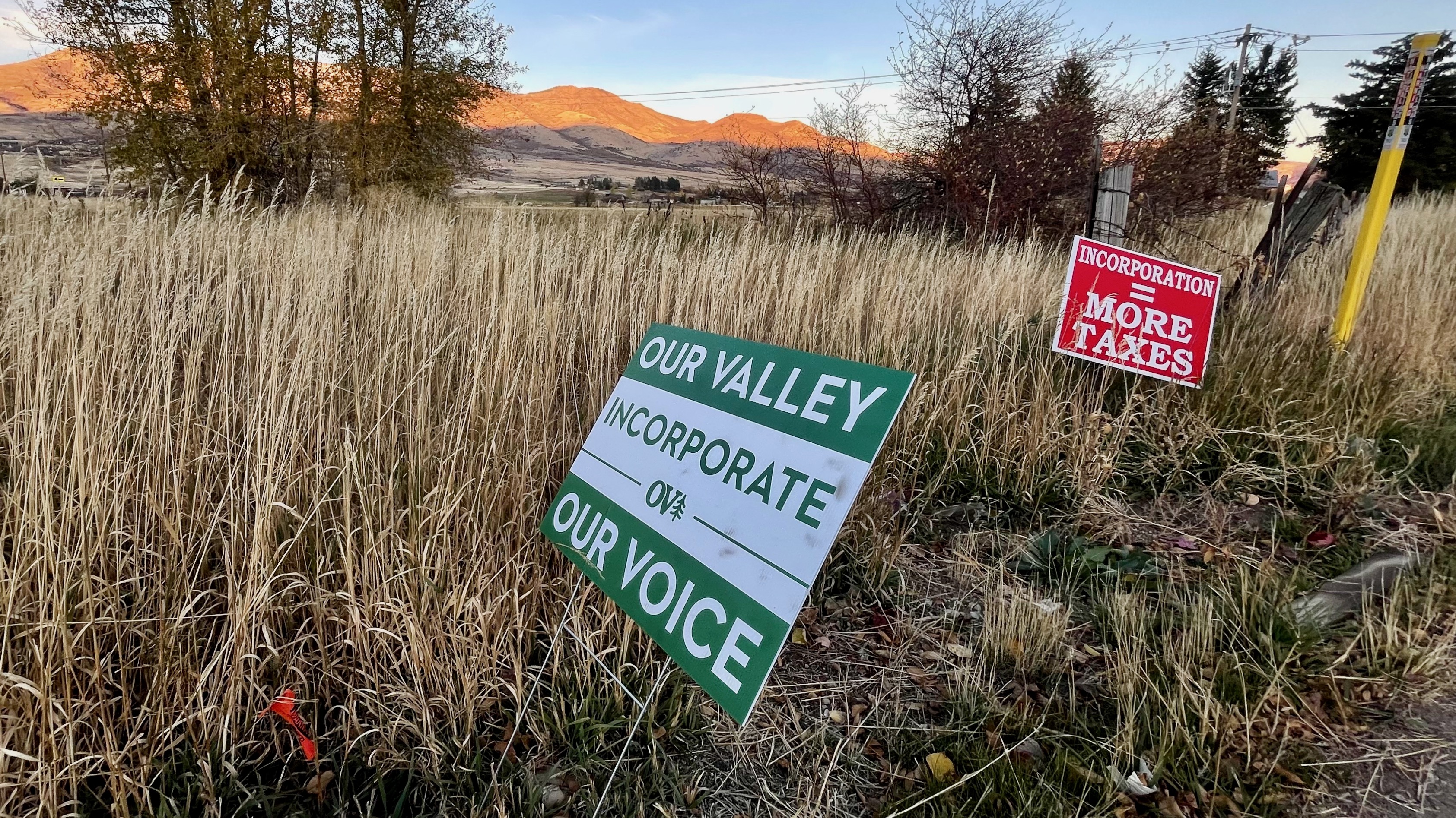Signs in Eden, Weber County, expressing support and opposition to incorporation in the Ogden Valley, photographed Oct. 24.