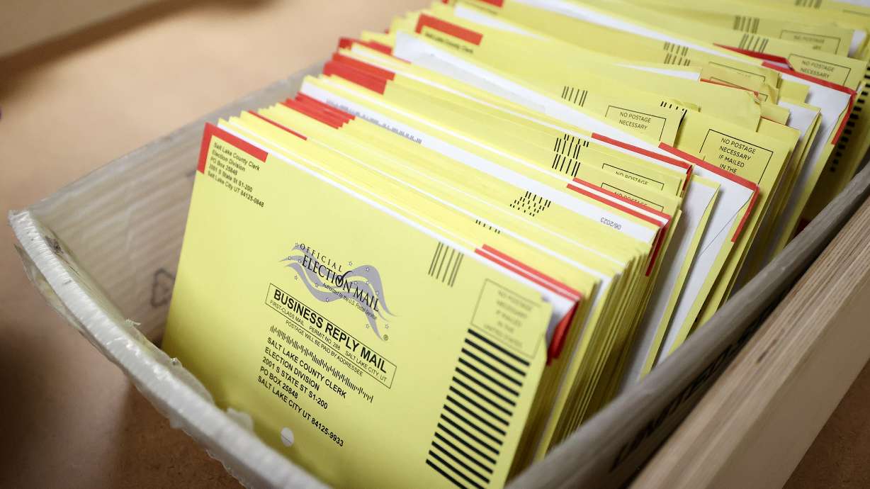 Ballots are pictured at the Salt Lake County Government Center in Salt Lake City on Thursday.