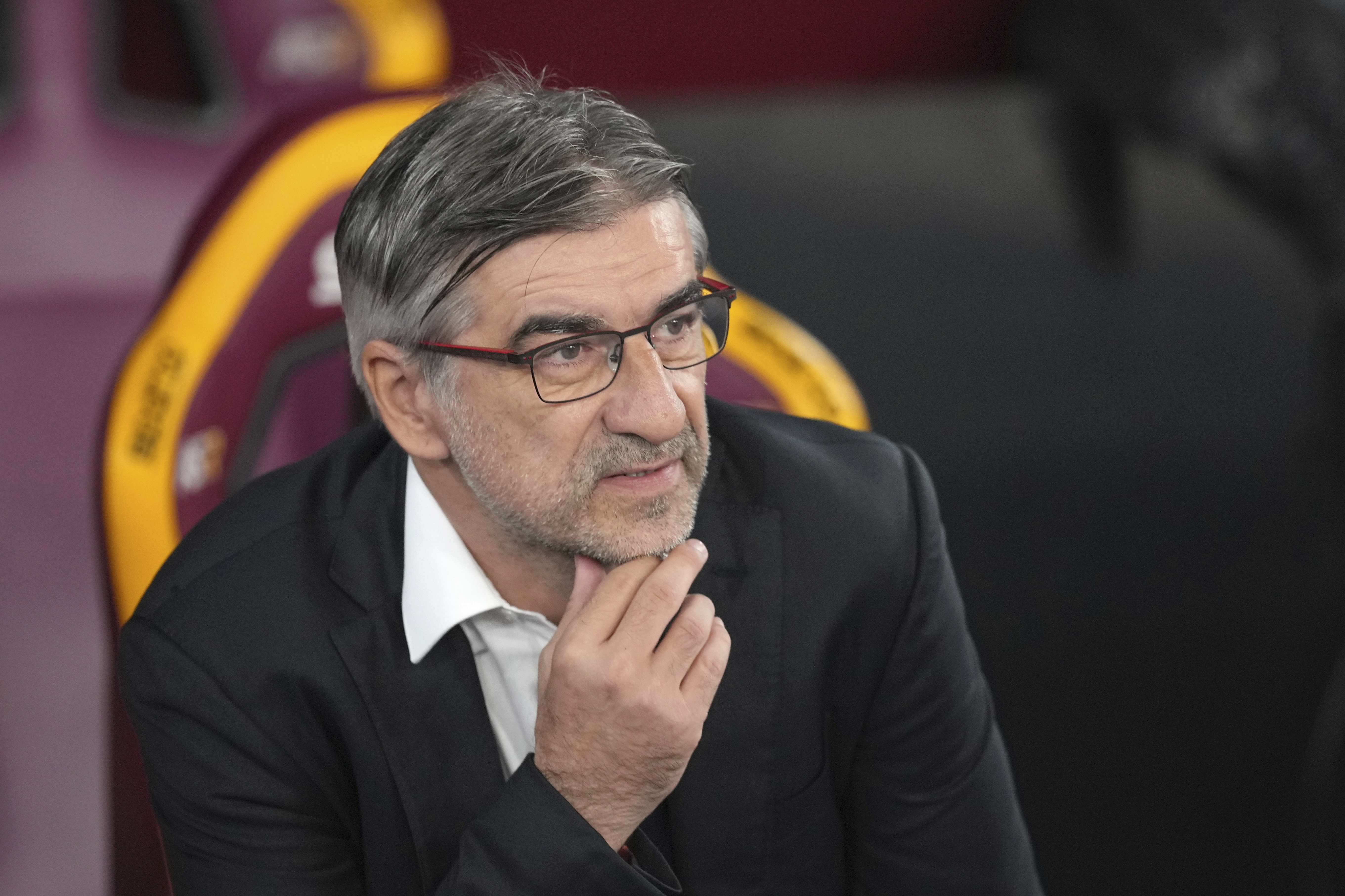 Roma's head coach Ivan Juric waits for the start of the Serie A soccer match between Roma and Torino, at Rome's Olympic Stadium, Italy, Thursday, Oct. 31, 2024.