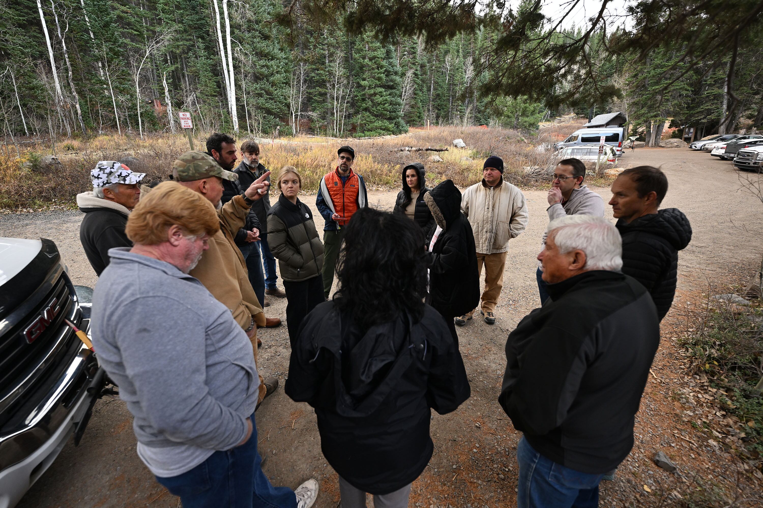 A group of concerned landowners, backcountry skiers and hikers are banding together in a coalition to express disappointment in the U.S. Forest Service cutting off access to prime recreational area on private property because it involves a Forest Service road. The group gathered at the Doughnut Falls gate in Big Cottonwood Canyon for a discussion on Oct. 28.