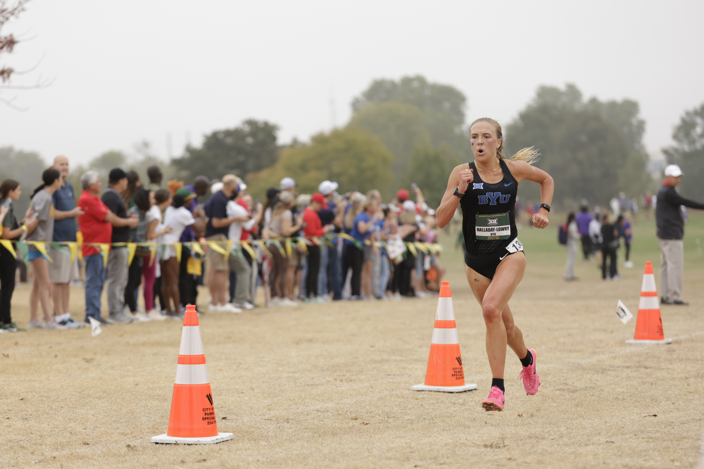 BYU's Lexy Halladay-Lowry races en route to a fifth-place finish at the Big 12 women's cross country championships, Friday, Nov. 1, 2024, in Waco, Texas.