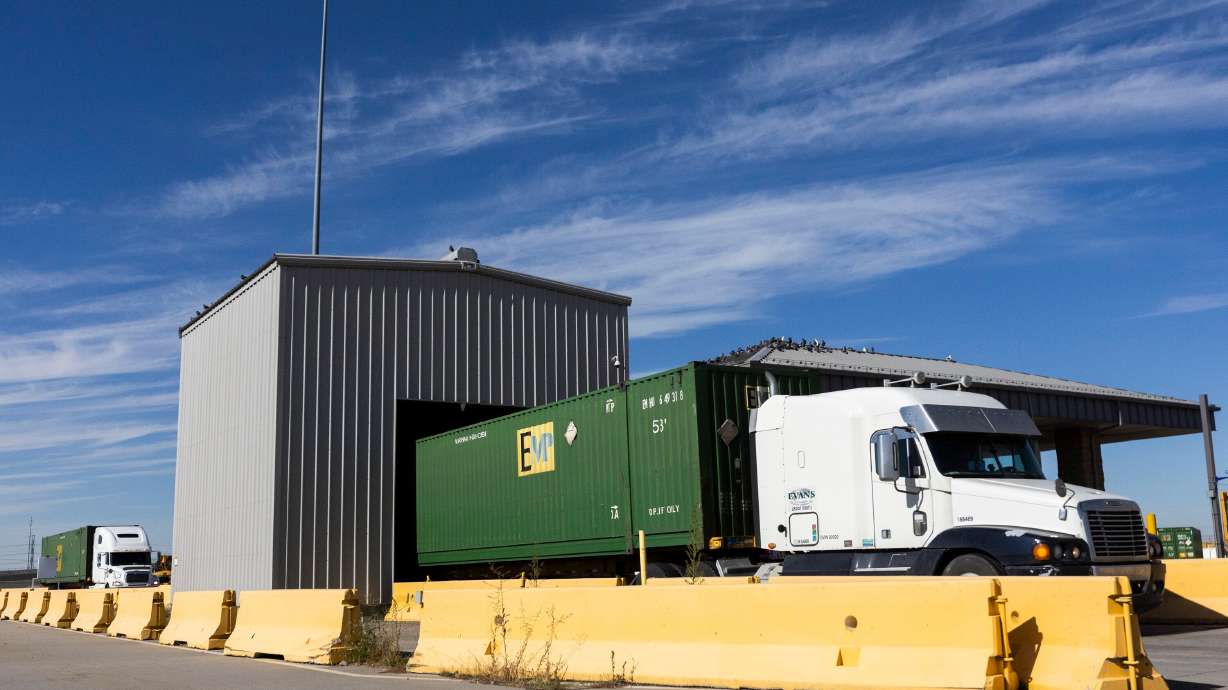 Semitrailers drive through the Salt Lake City Intermodal Terminal in Salt Lake City on Friday. Utah has been selected by the U.S. Environmental Protection Agency to receive a historic grant of $112 million through the Clean Ports Program.