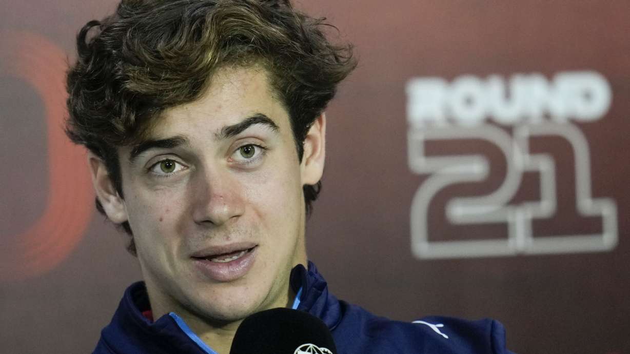Williams driver Franco Colapinto of Argentina speaks during a press conference ahead of the Brazilian Formula One Grand Prix at the Interlagos race track in Sao Paulo, Brazil, Thursday, Oct. 31, 2024.