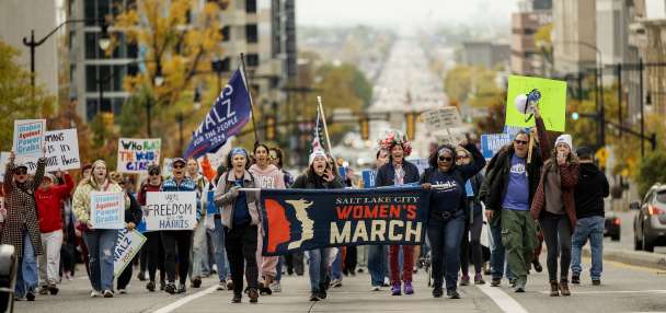 Utah men, women march in Salt Lake City ahead of Election Day