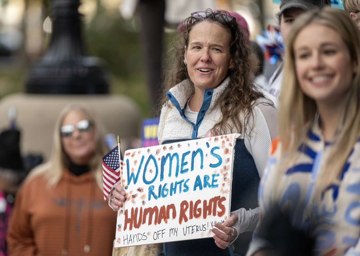 Becky Lump and others attend the Utah portion of the National Women’s March in Salt Lake City on Saturday Nov. 2, 2024.