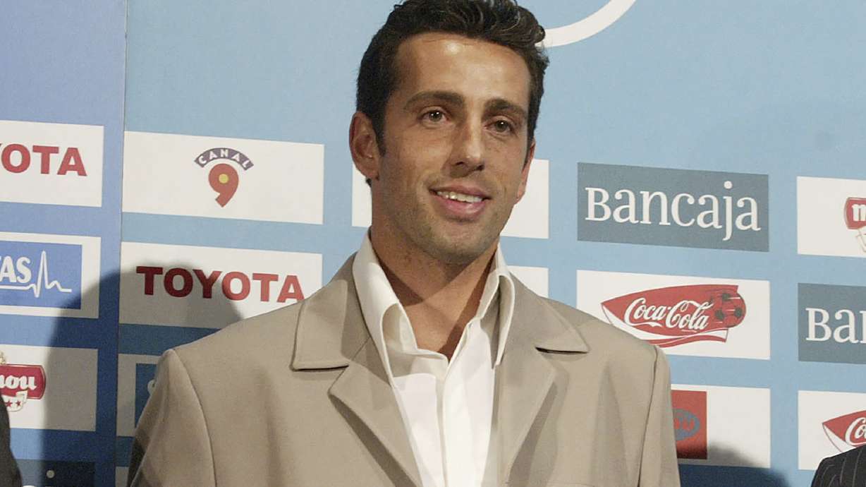 FILE - Gaspar Eduardo Cesar Daude, Edu, attends his official presentation as a new player for the Valencia soccer team at Mestalla Stadium, in Valencia, Spain, June 30, 2005.
