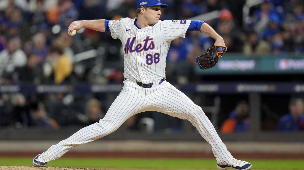 New York Mets pitcher Phil Maton throws against the Los Angeles Dodgers during the seventh inning in Game 4 of a baseball NL Championship Series, Thursday, Oct. 17, 2024, in New York.