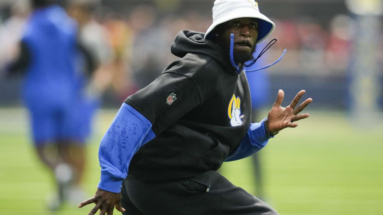 FILE - Los Angeles Rams cornerback Tre'Davious White works out before an NFL football game against the San Francisco 49ers Monday, Sept. 23, 2024, in Inglewood, Calif.