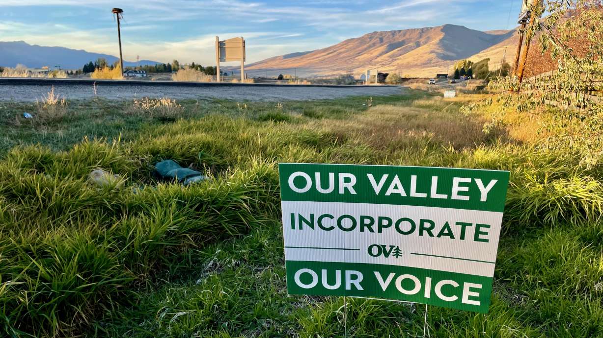 A pro-incorporation sign along a road in the Ogden Valley, photographed Oct. 24. Ogden Valley voters favor turning the picturesque Weber County zone into a city by a wide margin, early vote totals show.