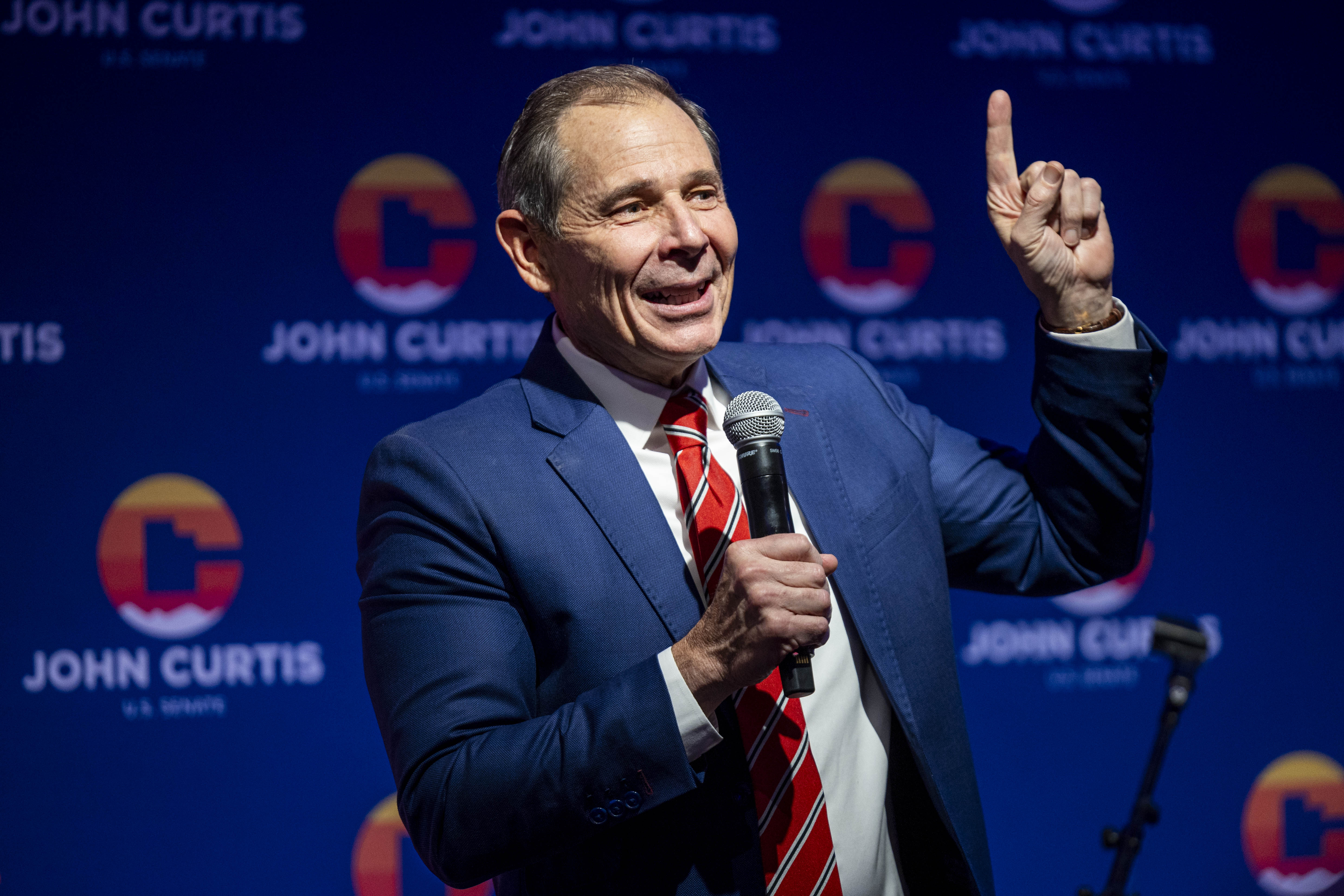 Utah Rep. John Curtis speaks briefly during a watch party for general election results held by Curtis at the Provo Recreation Center on Nov. 5. The U.S. House passed several bills sponsored by Curtis and Utah Rep. Celeste Maloy on Tuesday.