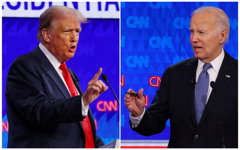 Republican presidential candidate former President Donald Trump and Democratic Party presidential candidate U.S. President Joe Biden debate in Atlanta, Ga., June 27. Biden on Wednesday called to congratulate Trump on his presidential election victory.