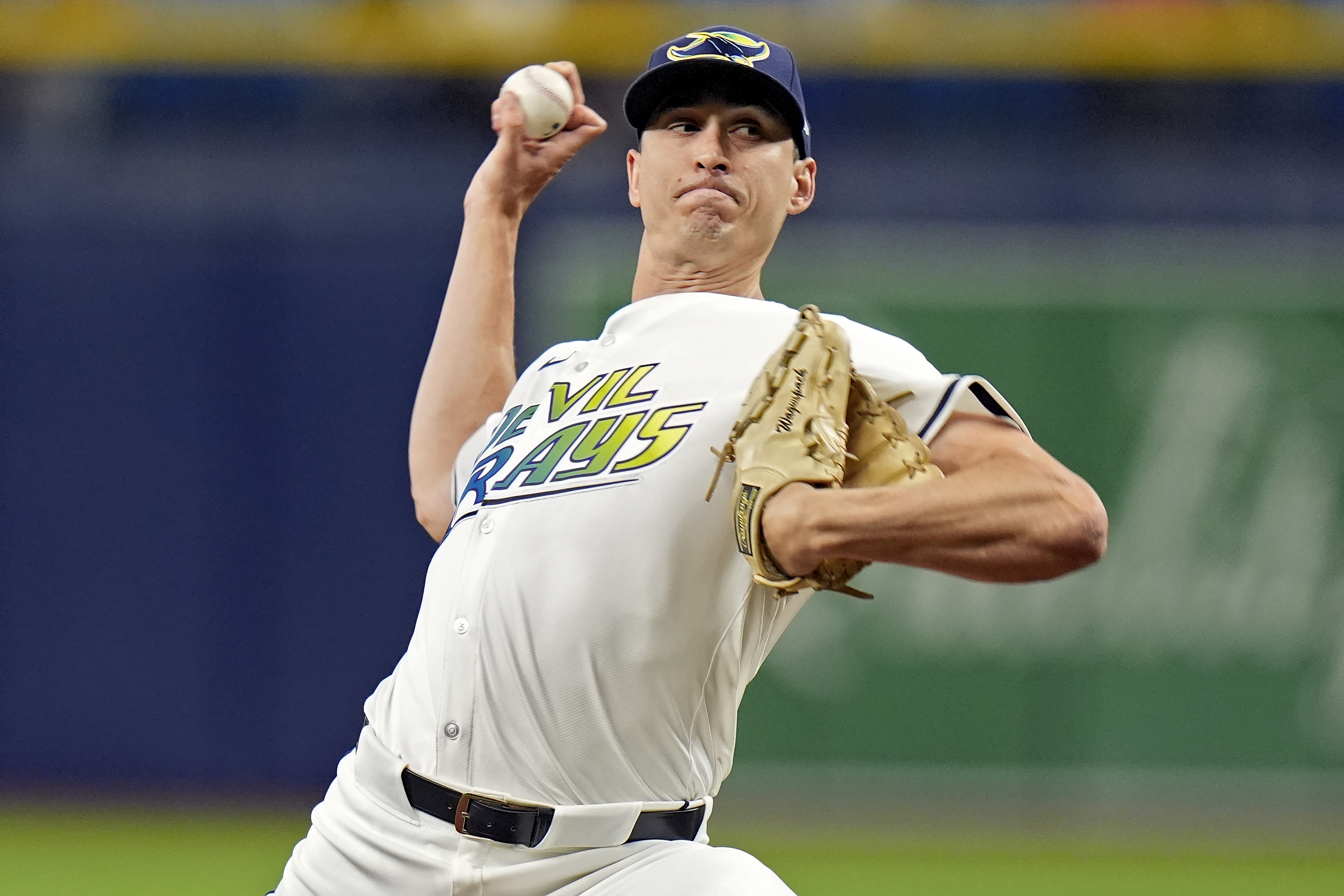 FILE - Tampa Bay Rays pitcher Jacob Waguespack delivers to the San Francisco Giants during the first inning of a baseball game, April 12, 2024, in St. Petersburg, Fla.