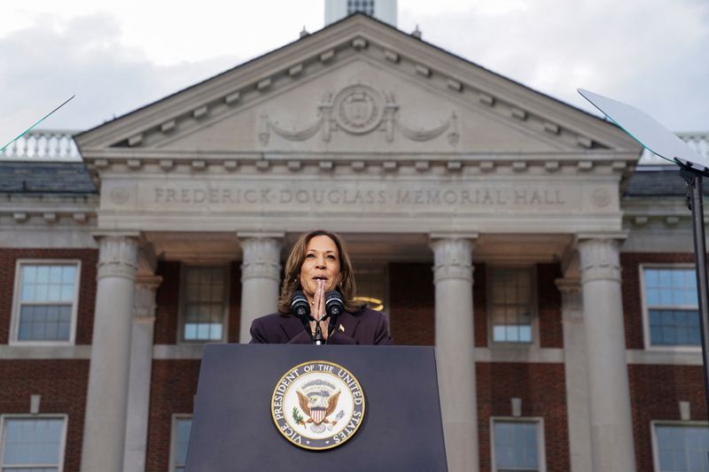 Democratic presidential nominee Vice President Kamala Harris delivers remarks, conceding 2024 U.S. presidential election to President-elect Donald Trump, at Howard University in Washington, Wednesday.