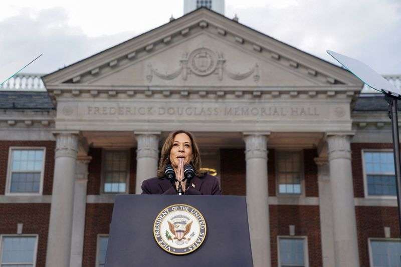 Democratic presidential nominee Vice President Kamala Harris delivers remarks, conceding 2024 U.S. presidential election to President-elect Donald Trump, at Howard University in Washington, Wednesday.