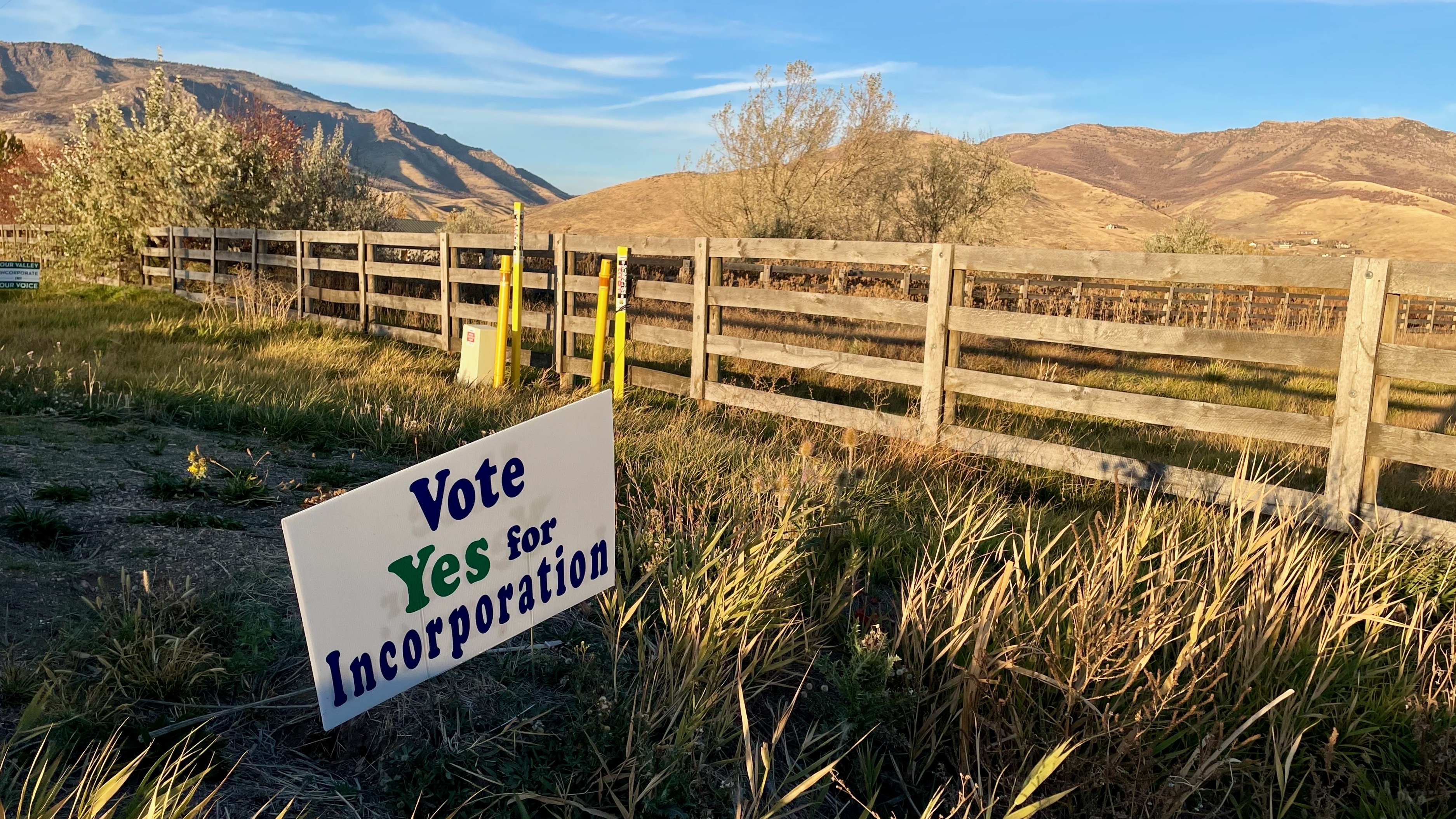 A total of 37 hopefuls will run for mayor or city council in the city taking shape in Weber County's Ogden Valley. A sign touting incorporation of the Ogden Valley sits along a road in the area on Oct. 24, 2024.